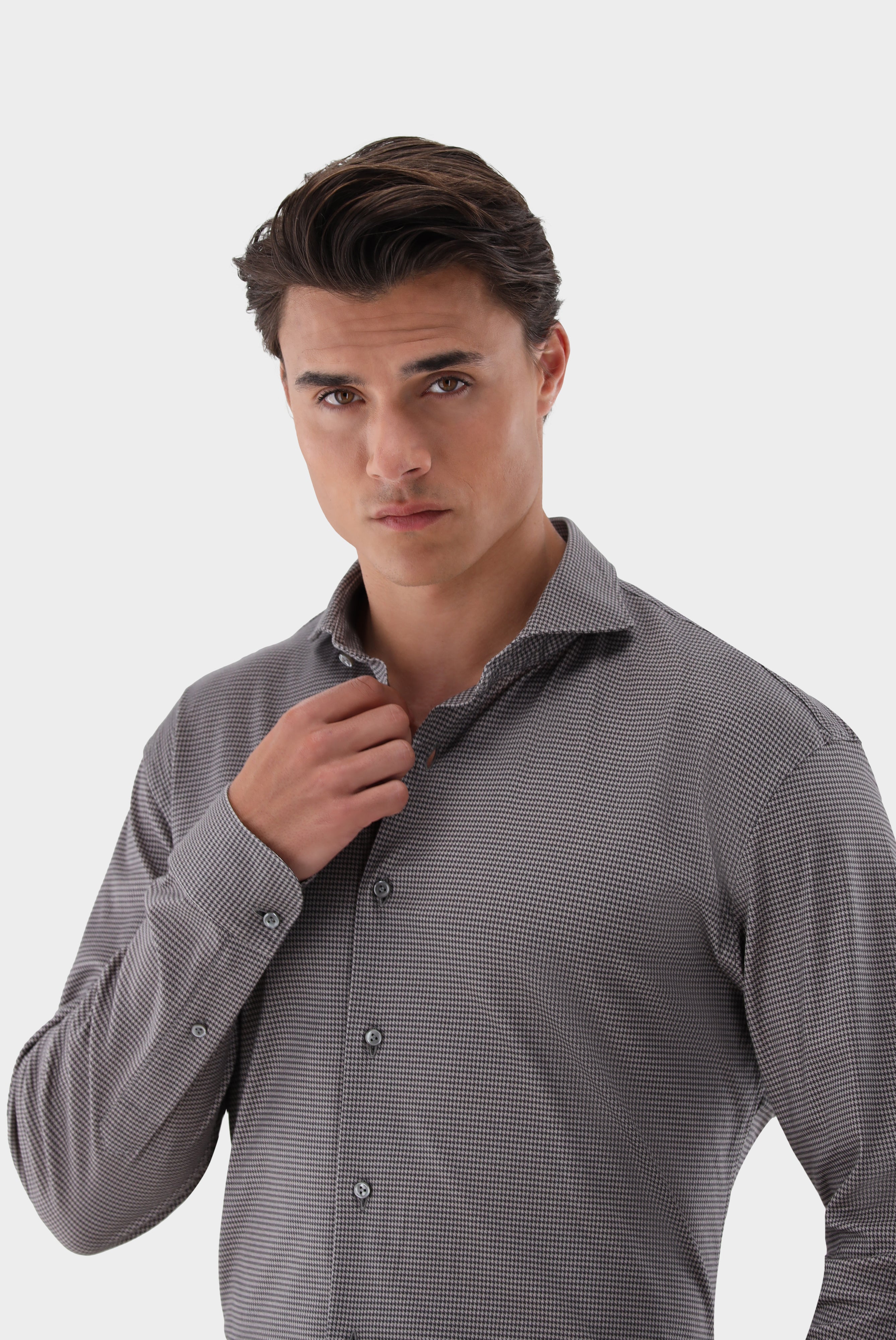 Jersey Hemd aus Schweizer Baumwolle mit Hahnentritt-Muster