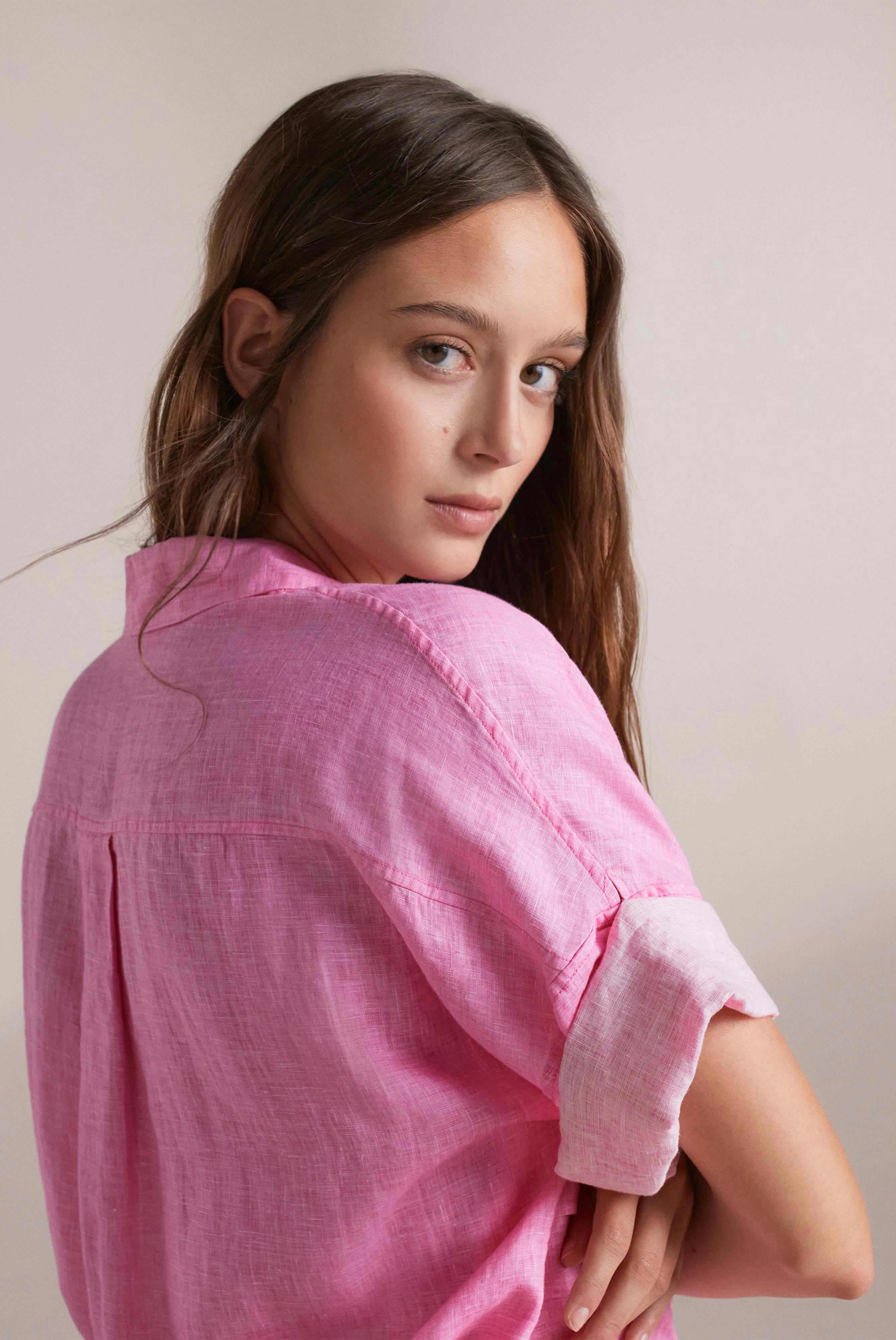 Oversized Bluse aus Leinen Pink