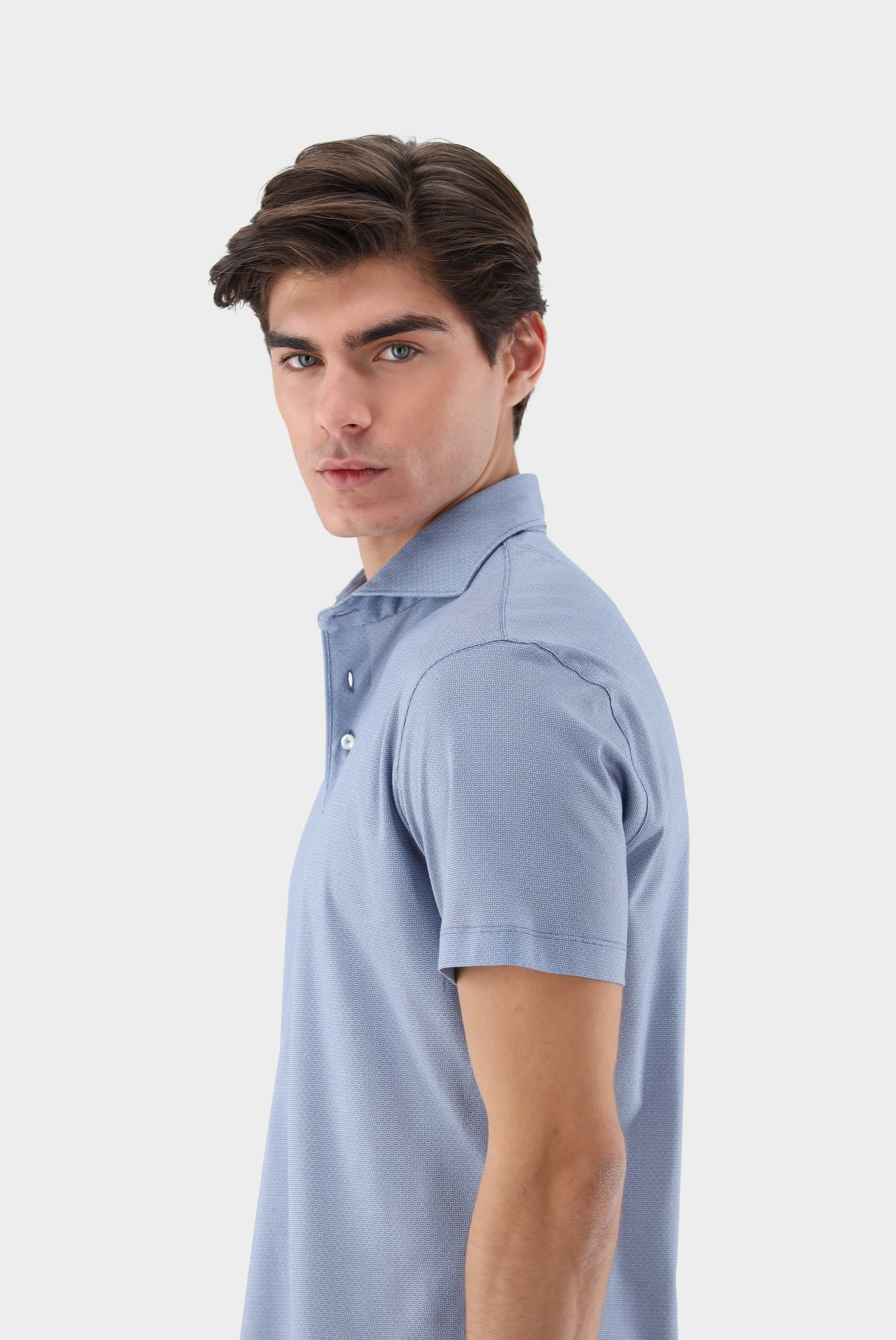 Jersey-Poloshirt mit Mikrodruck aus Swiss Cotton