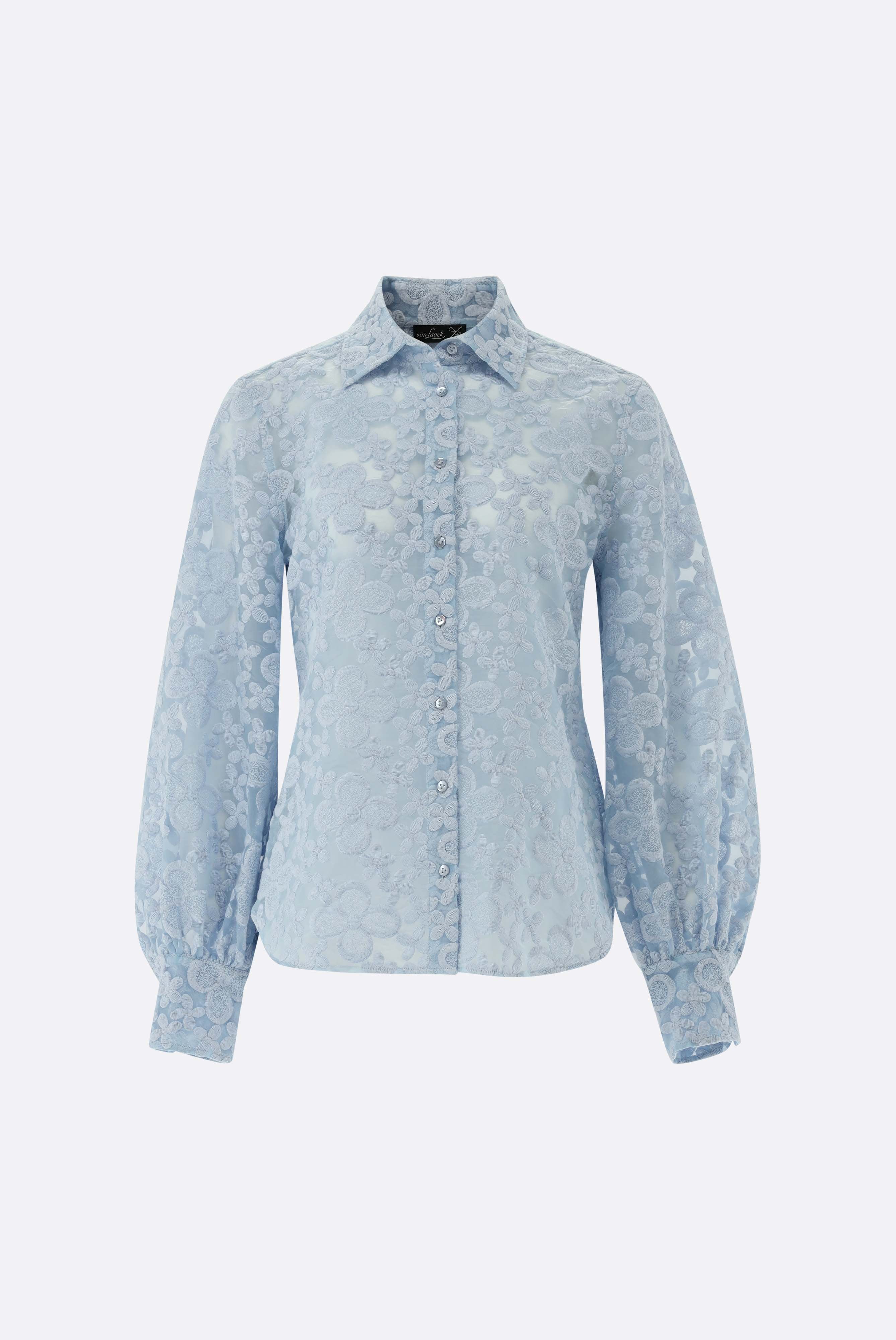 Hemdbluse mit Blousonärmeln und besticktem Organza