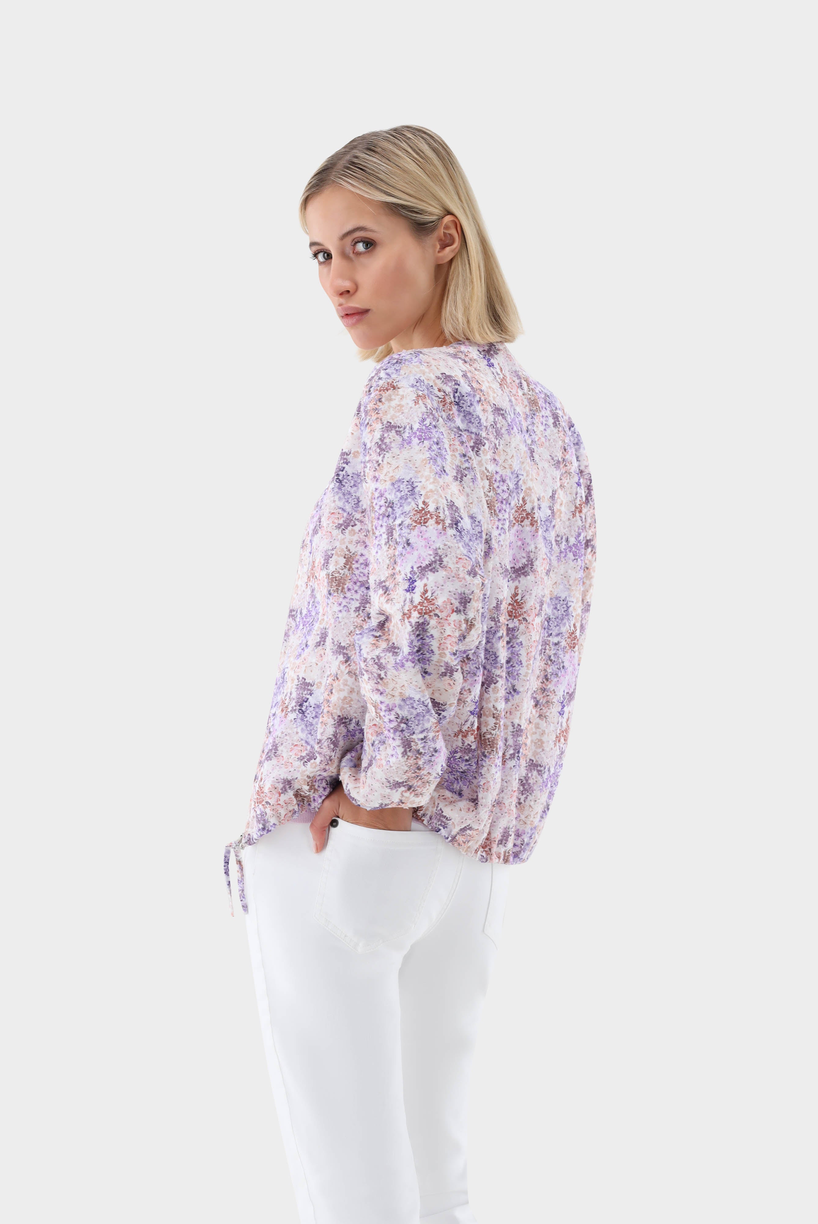 Zip-up blouson with floral print