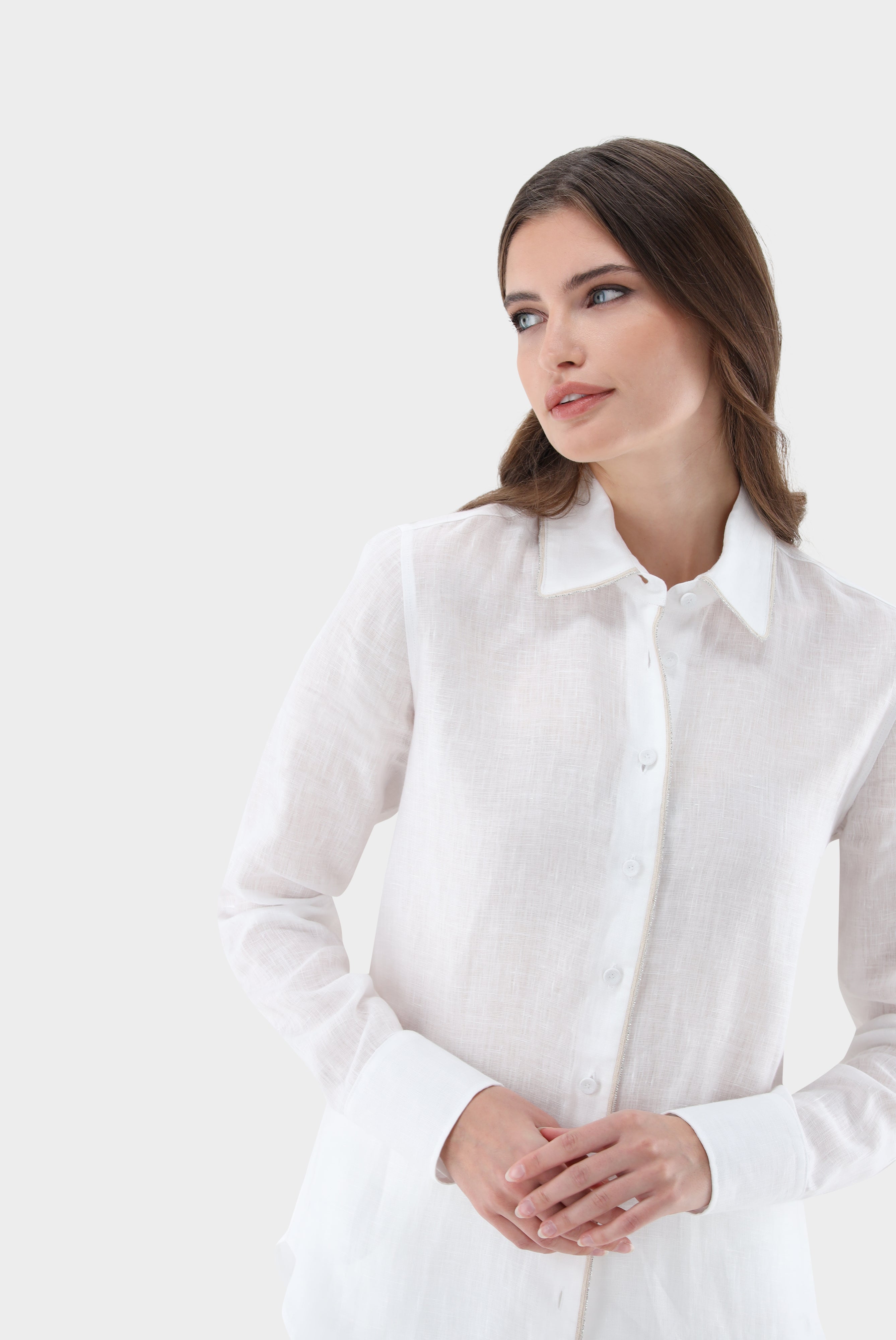Linen shirt blouse with piping detail