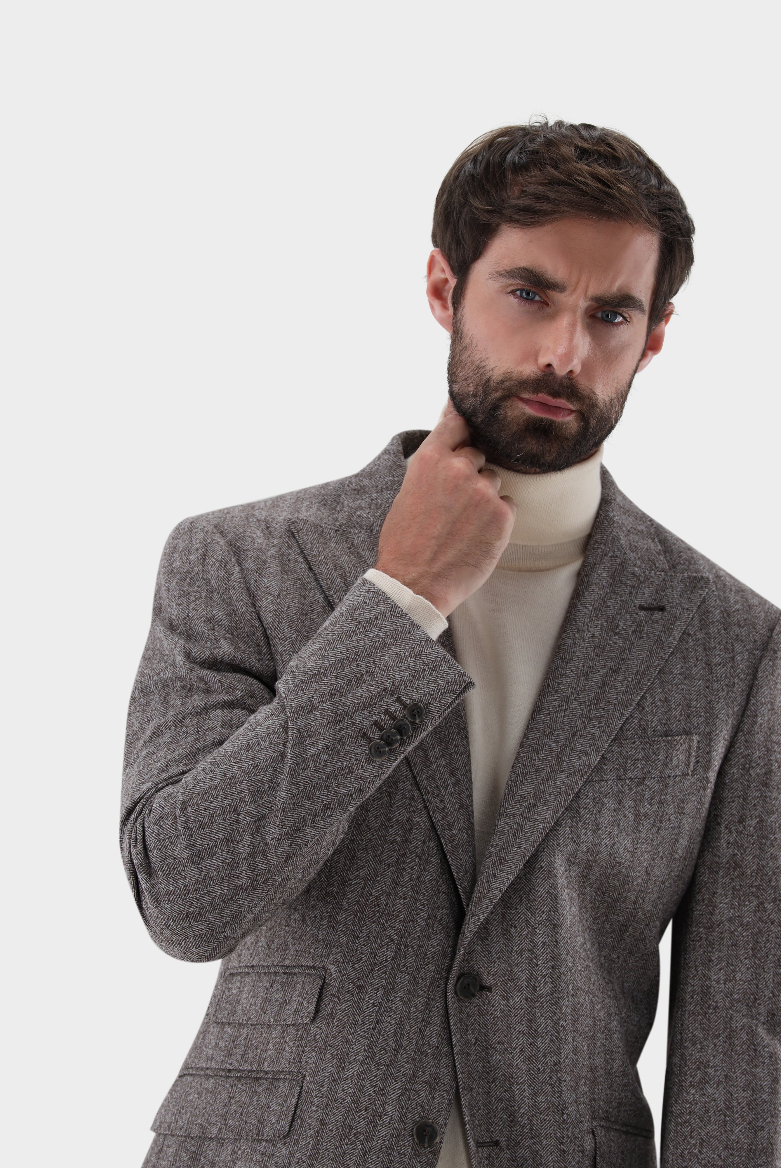 Sakko aus Wolle mit Fischgrät-Struktur