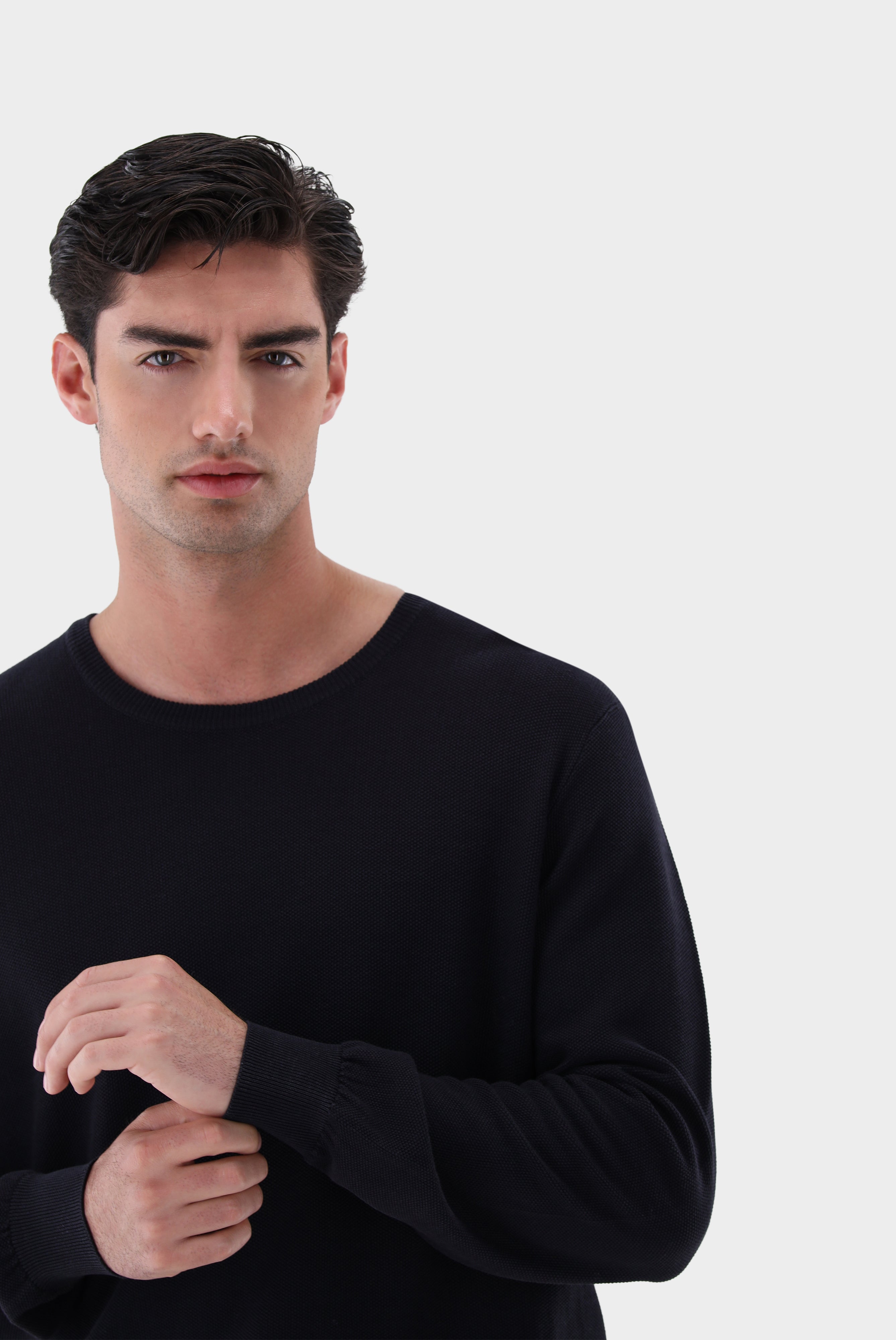 Van Laack-Rundhalspullover mit Reiskorn Optik-Strick & Pullover-Black-Deal-Outlet-by-ARCHIVIST