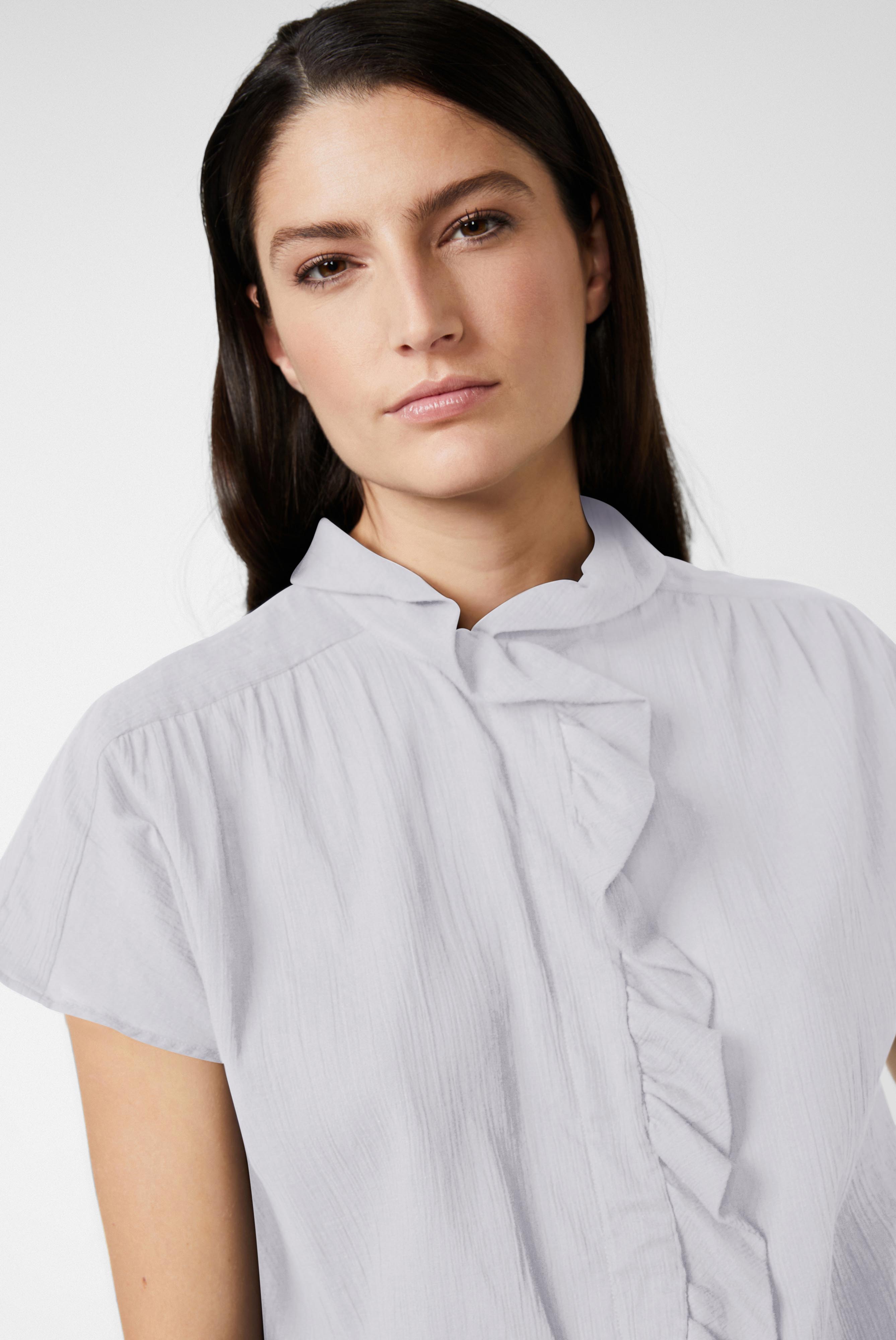 Baumwollbluse  mit  Rüschenausschnitt Weiß