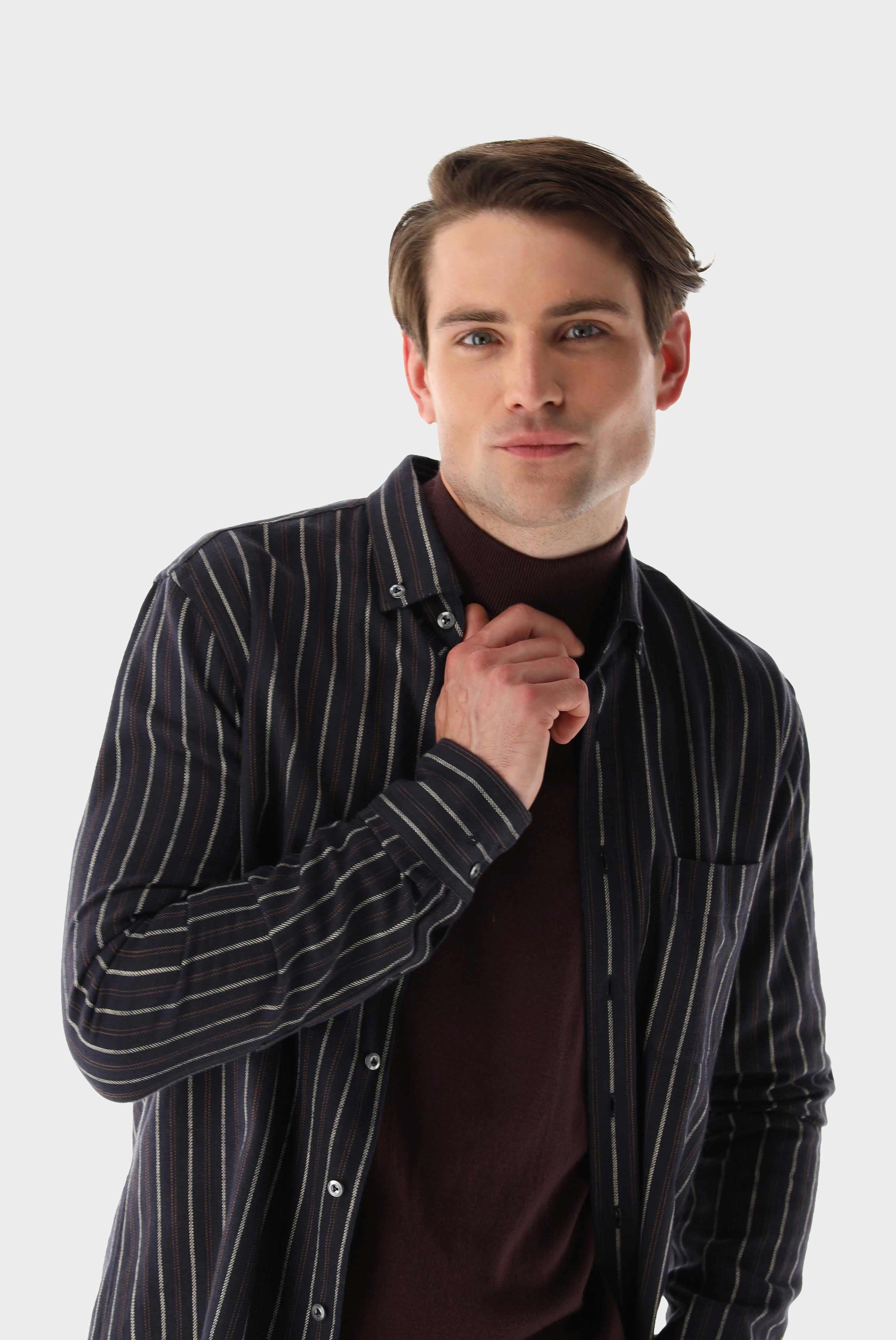 Gestreiftes Hemd mit Struktur Slim Fit