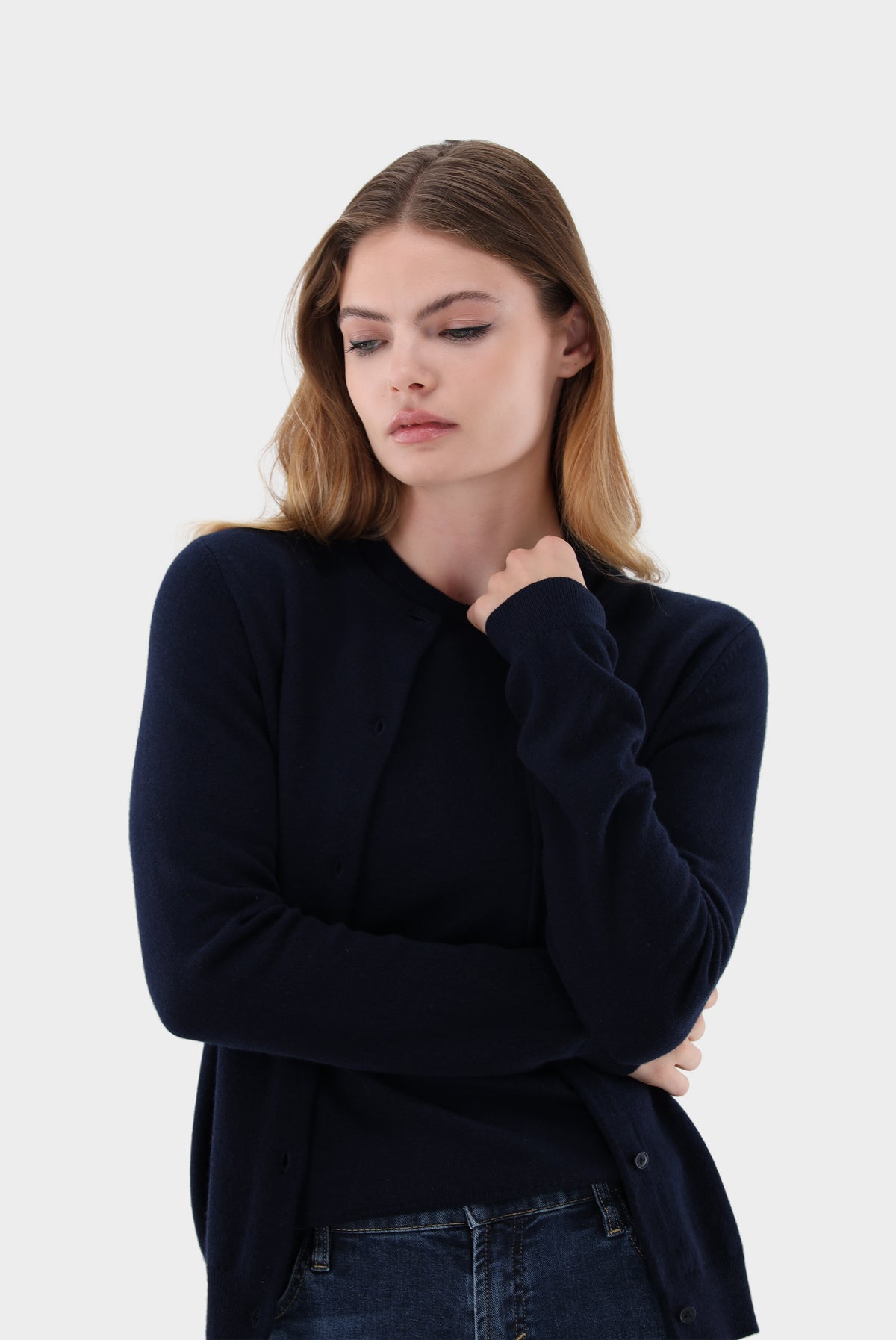 Kaschmir Strickjacke mit Rundhalsausschnitt