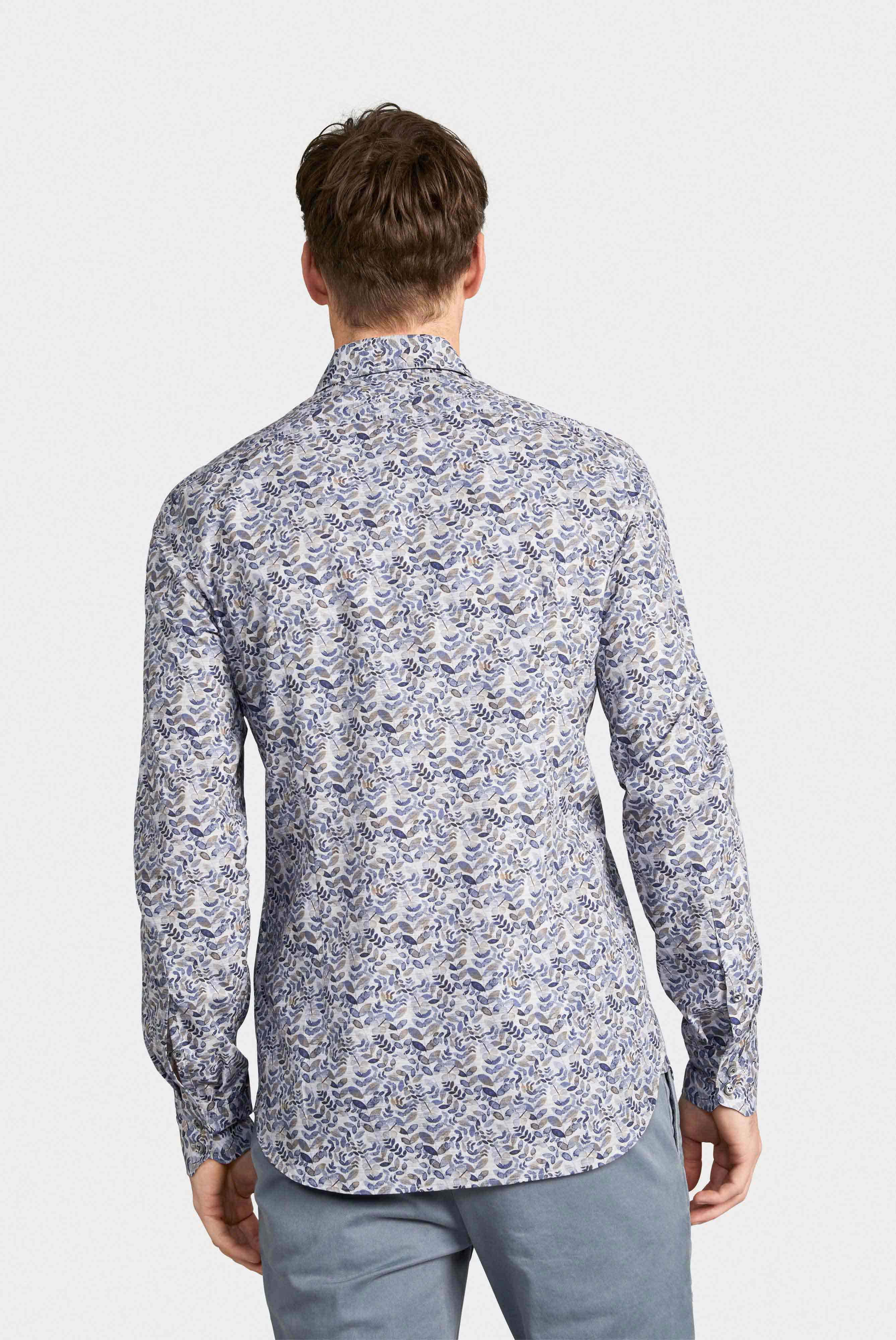 Hemd mit Blumen Print Tailor Fit Grau/Blau