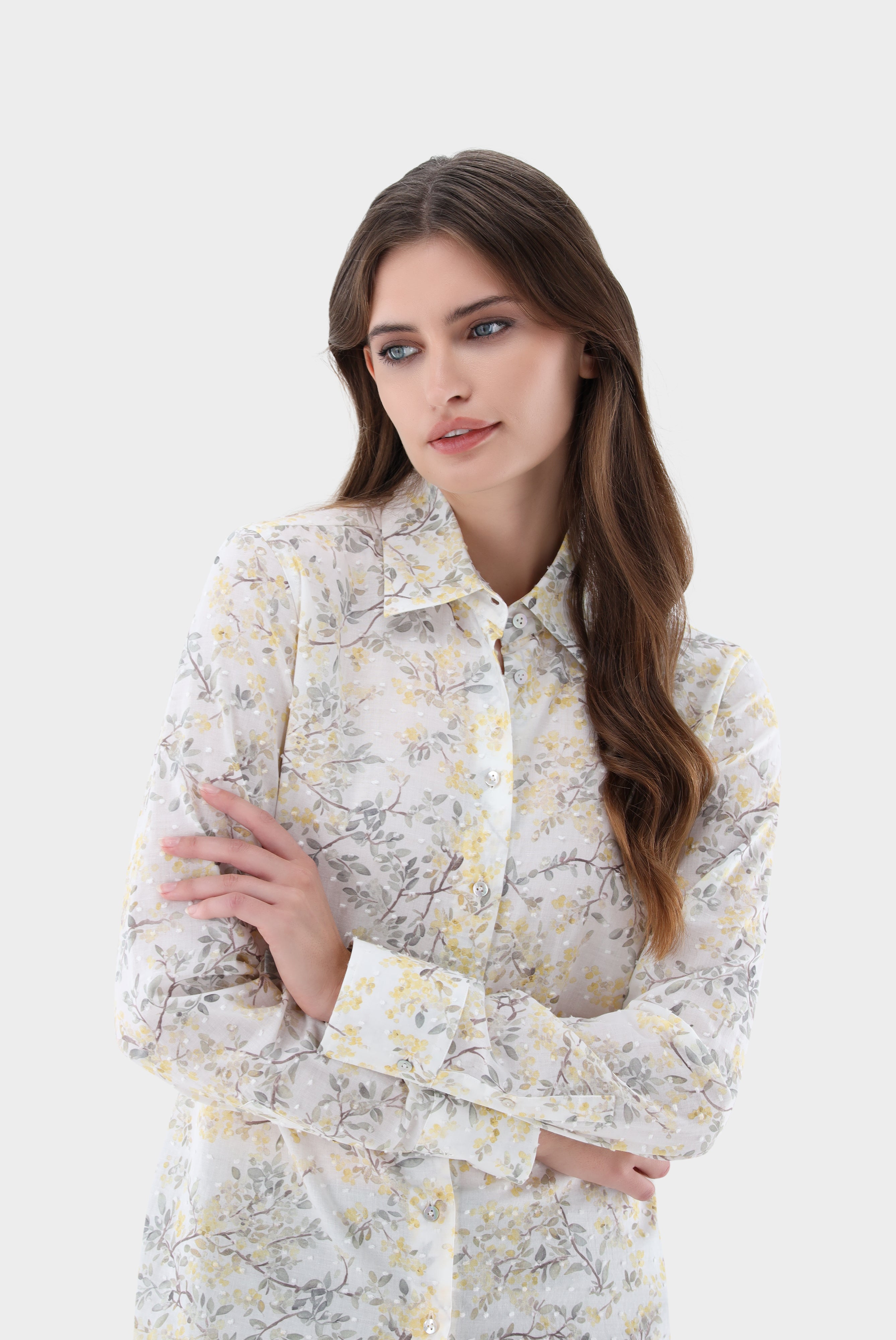 Hemdbluse aus Baumwoll-Plumetis mit Blumendruck