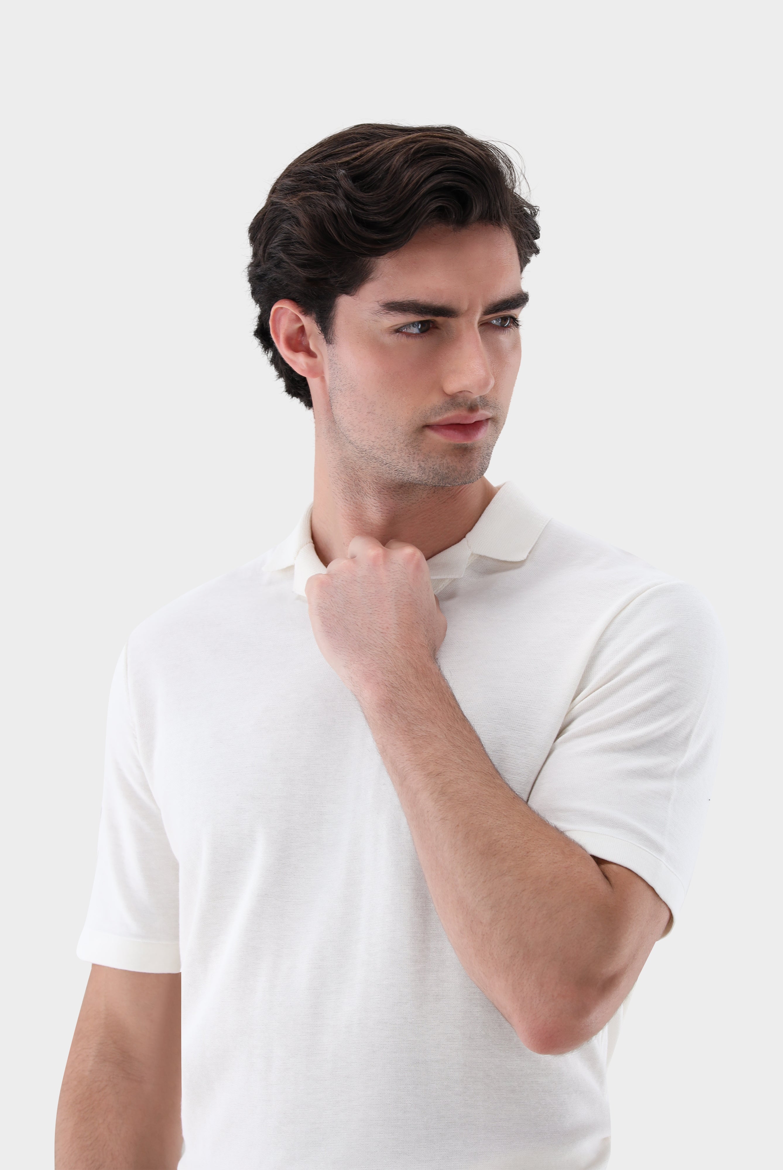 V-Neck Polo mit Revers und Seide