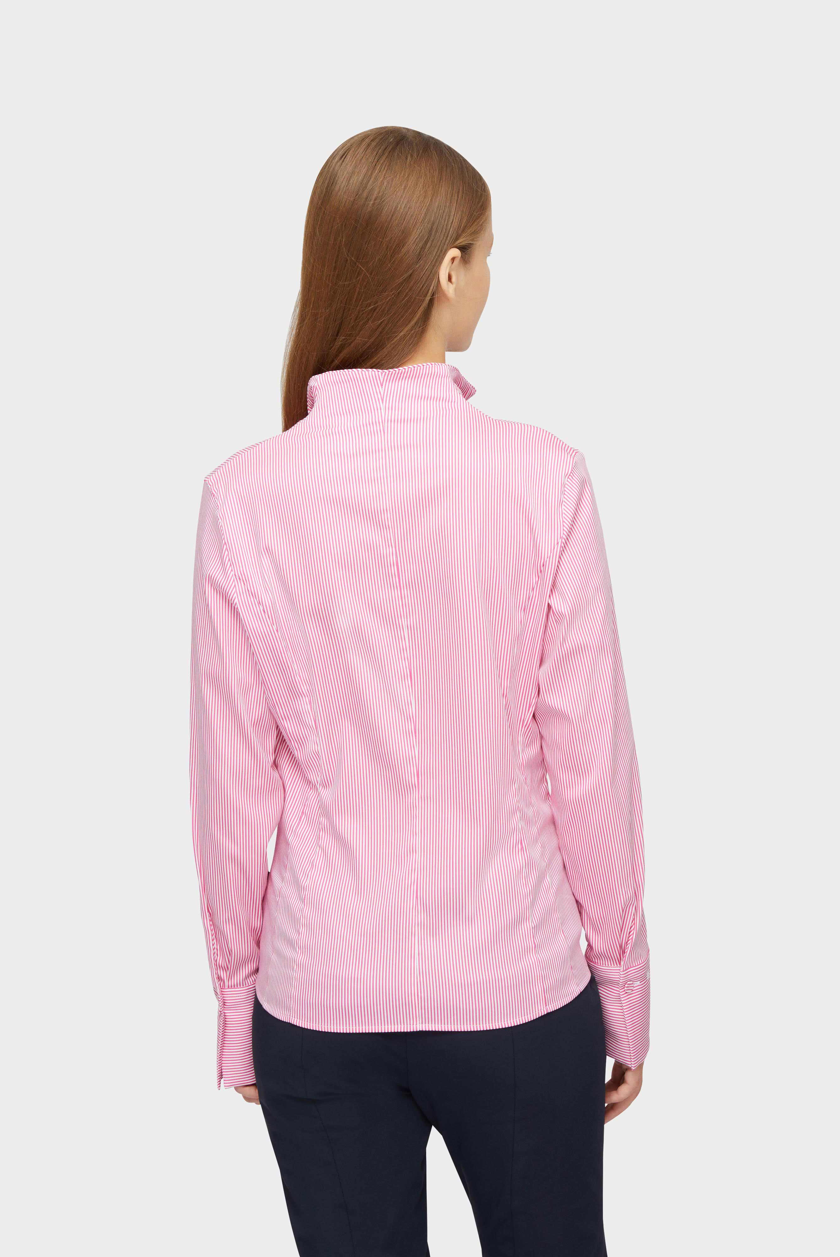 Satin stand-up collar blouse, red/white striped