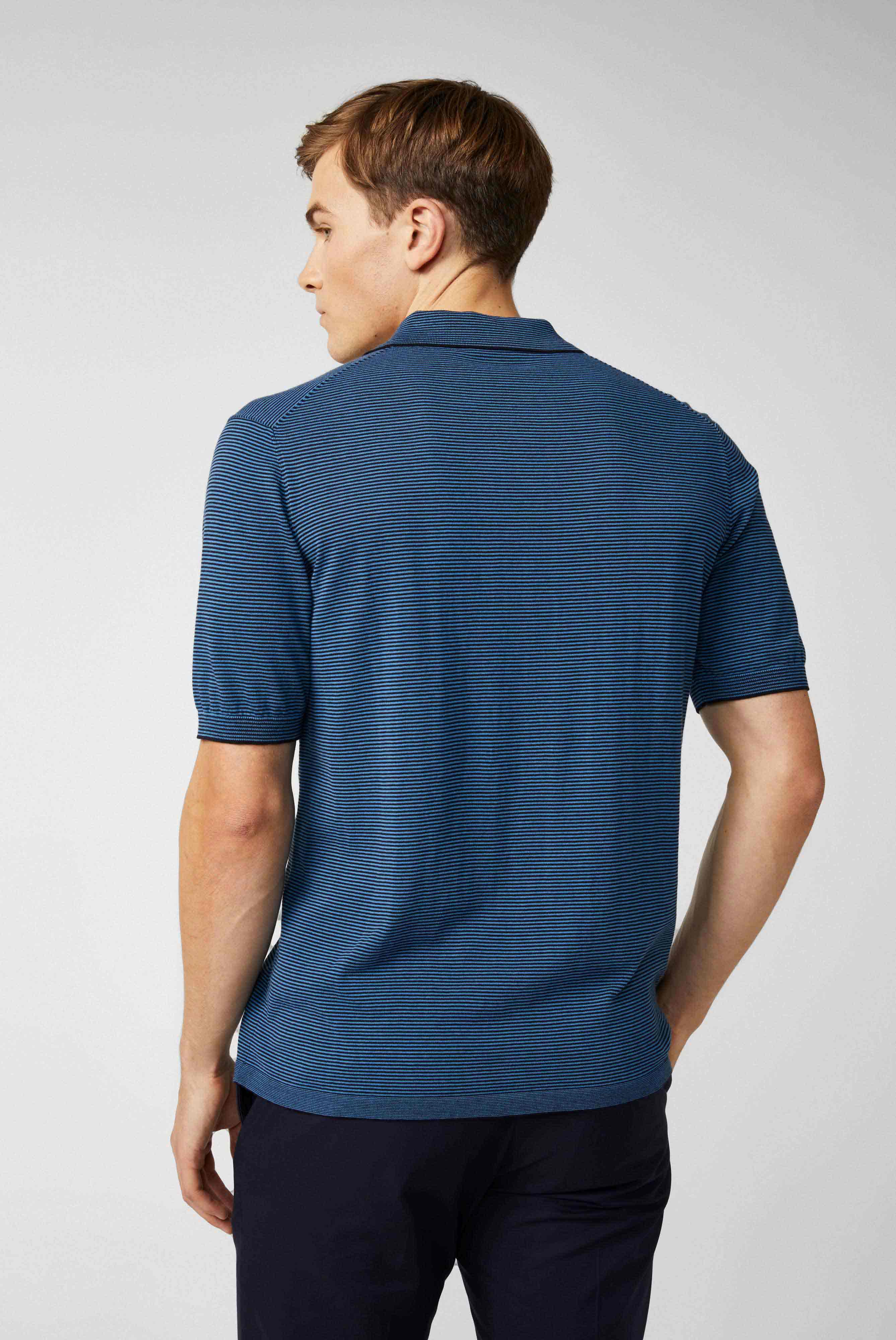 Gestreiftes Strick-Poloshirt aus Air Cotton Blau