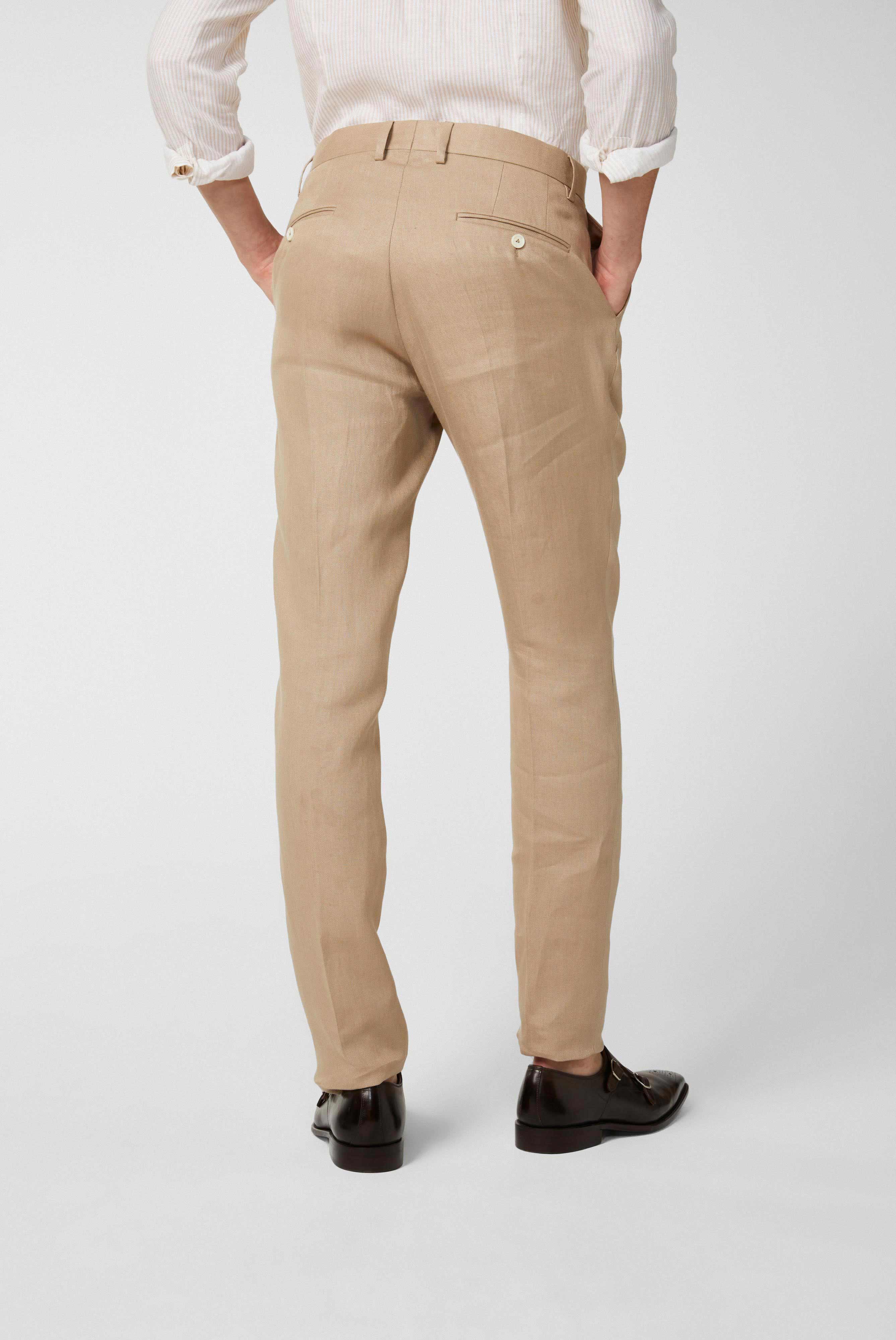 Slim-Fit-Hose aus Strukturiertem Leinen Beige