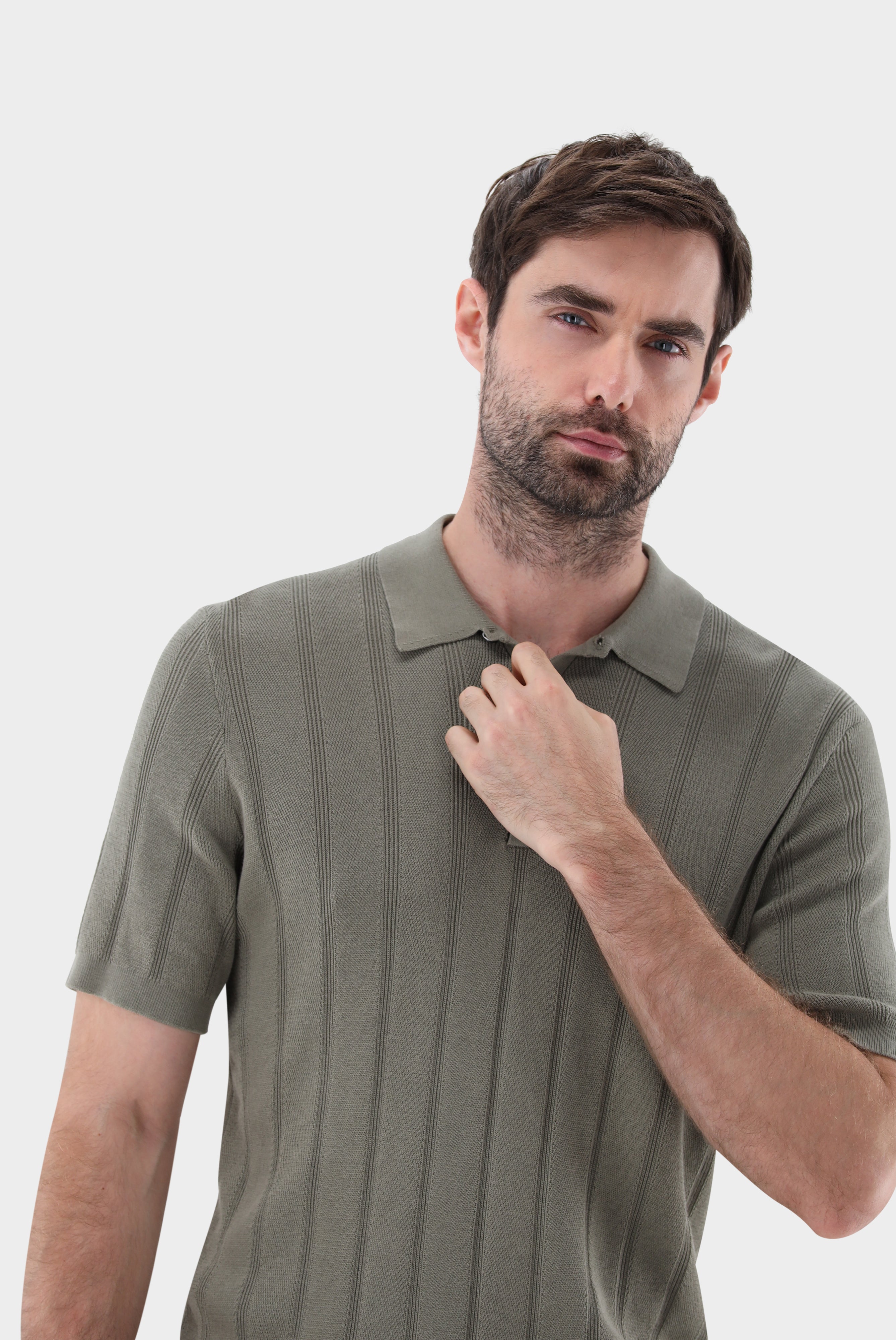 Van Laack-Strick Poloshirt mit Jacquard Streifen-Shirts-Black-Deal-Outlet-by-ARCHIVIST