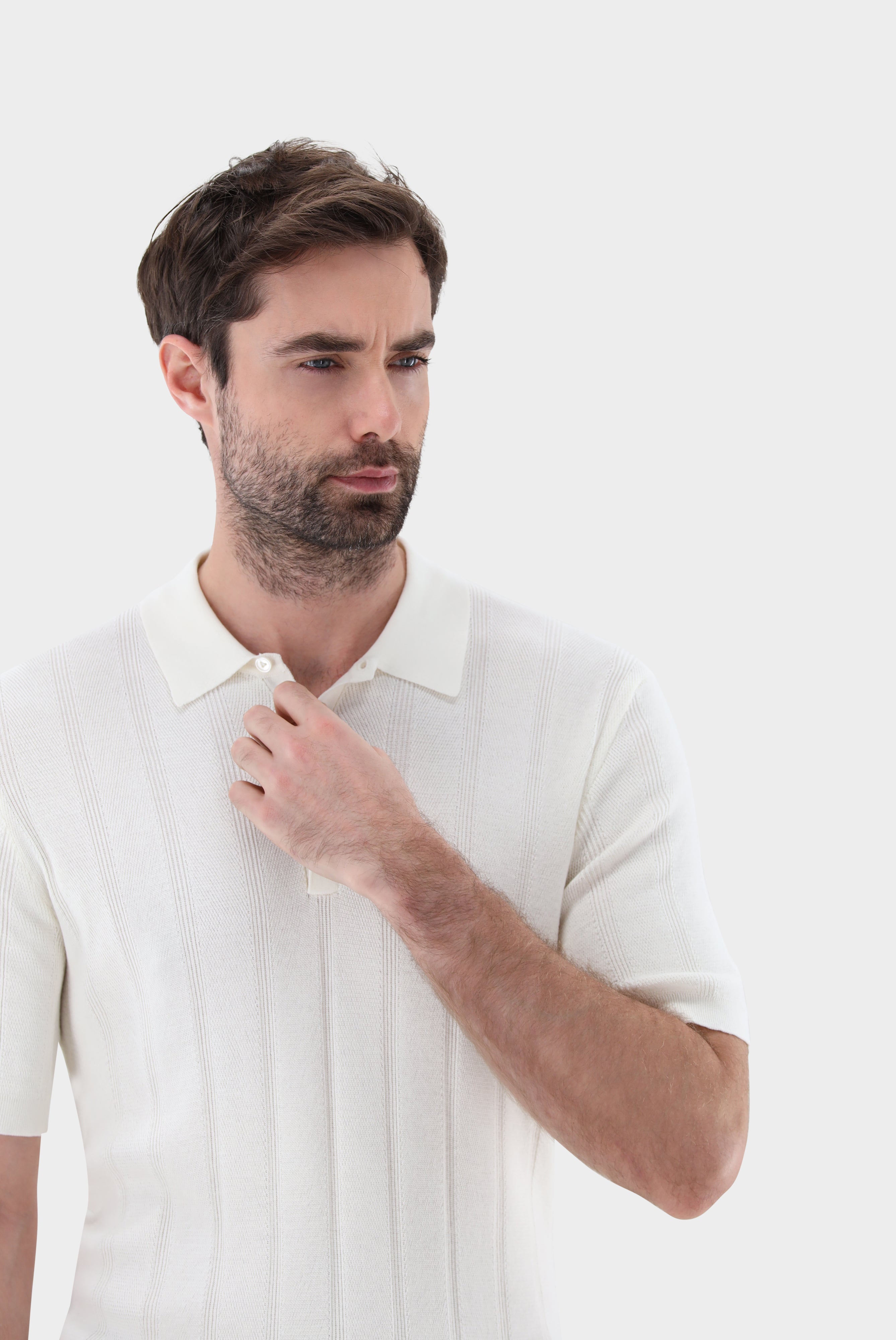 Knitted polo shirt with jacquard stripes