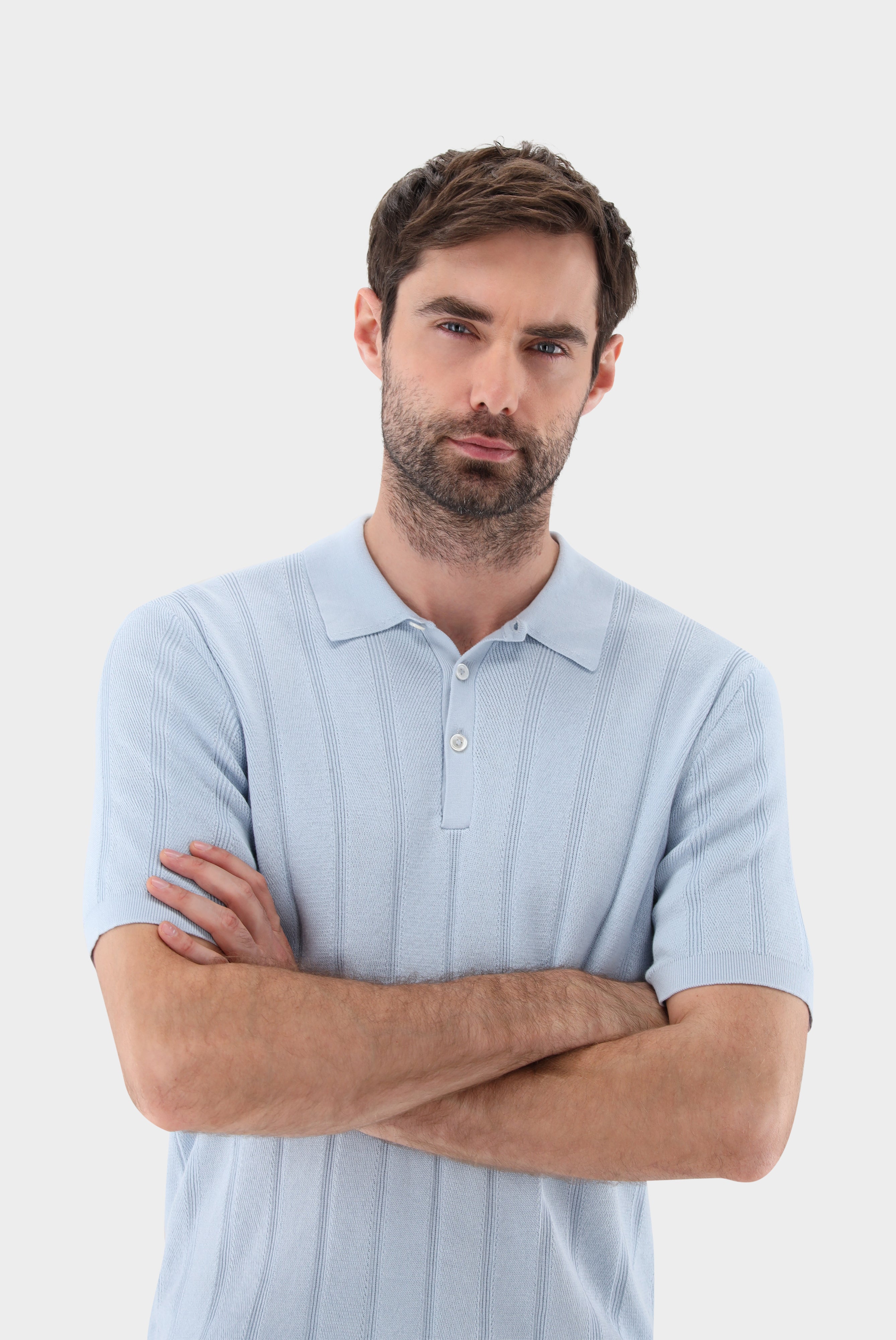 Van Laack-Strick Poloshirt mit Jacquard Streifen-Shirts-Black-Deal-Outlet-by-ARCHIVIST