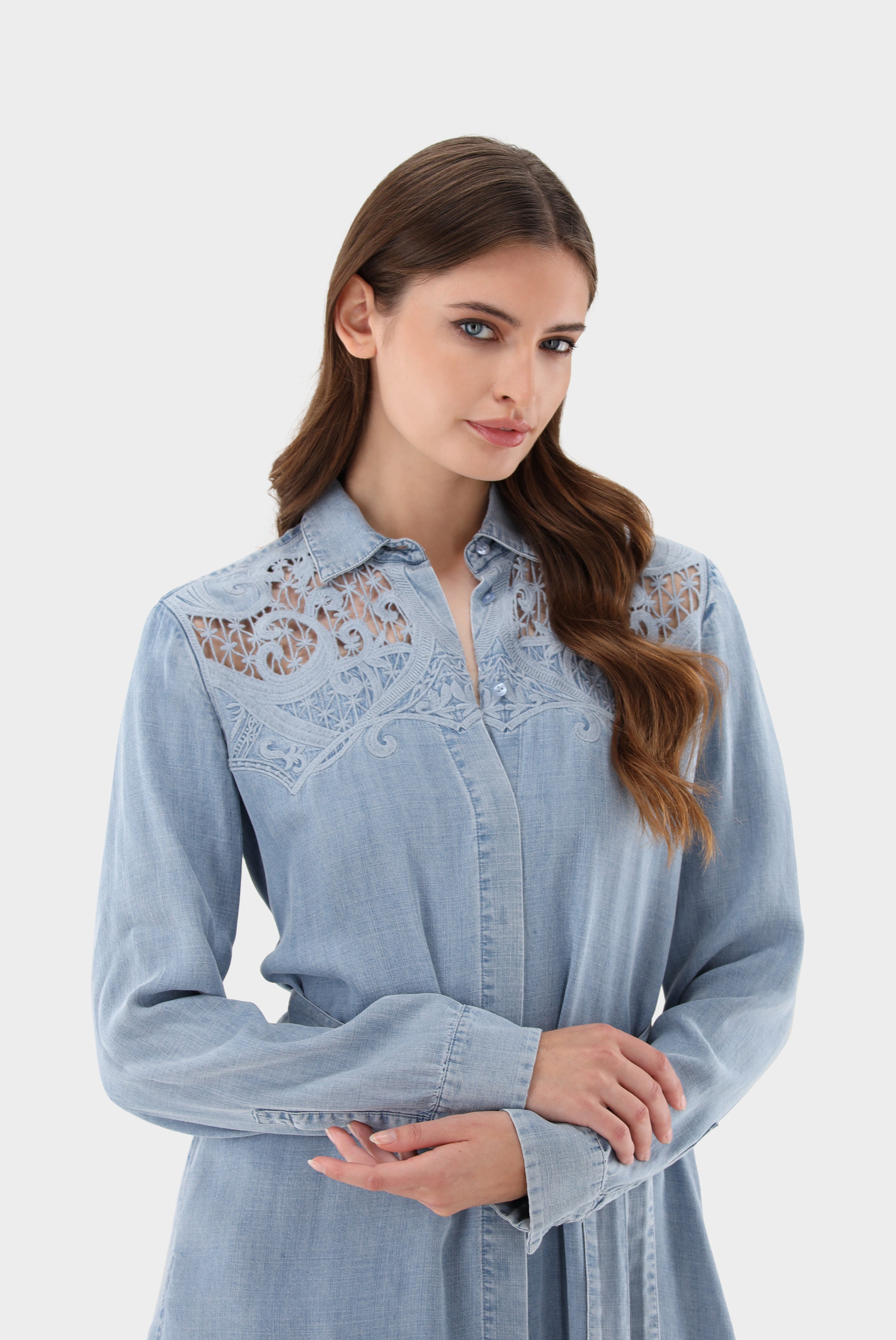 Van Laack-Hemdblusenkleid mit Spitzenausschnitten in Jeans-Optik-Kleider & Röcke-Black-Deal-Outlet-by-ARCHIVIST