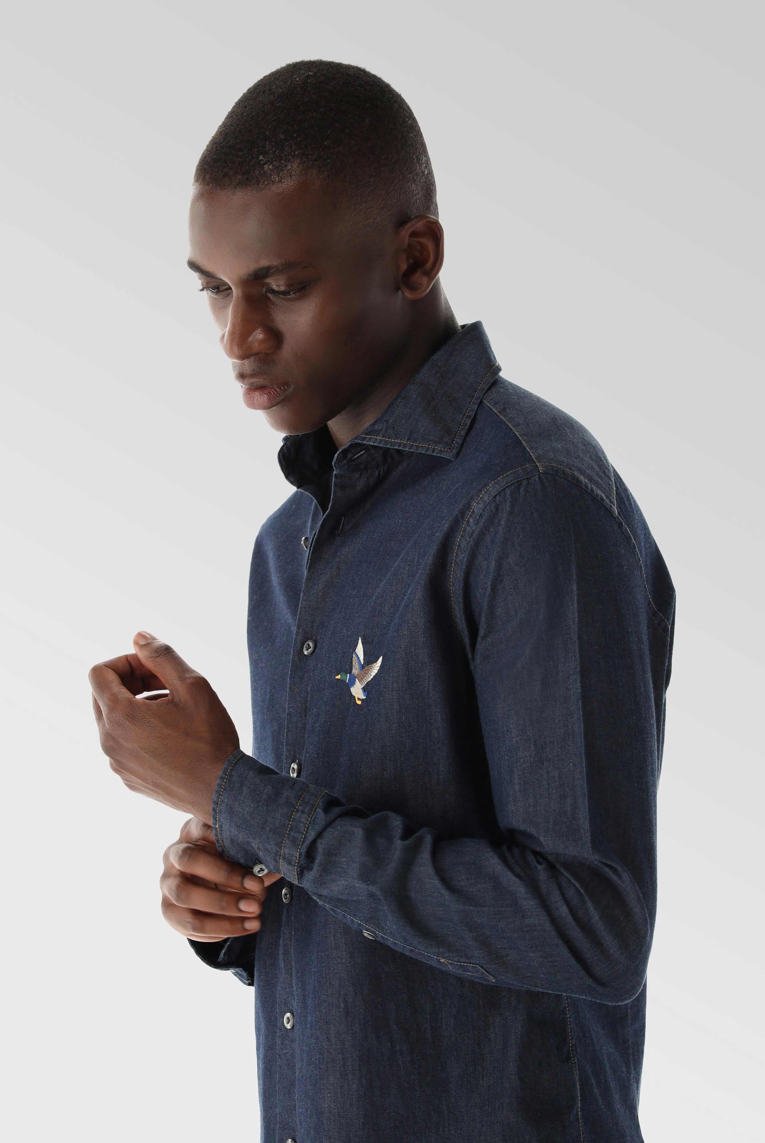 Jeanshemd mit Stickerei Tailor Fit