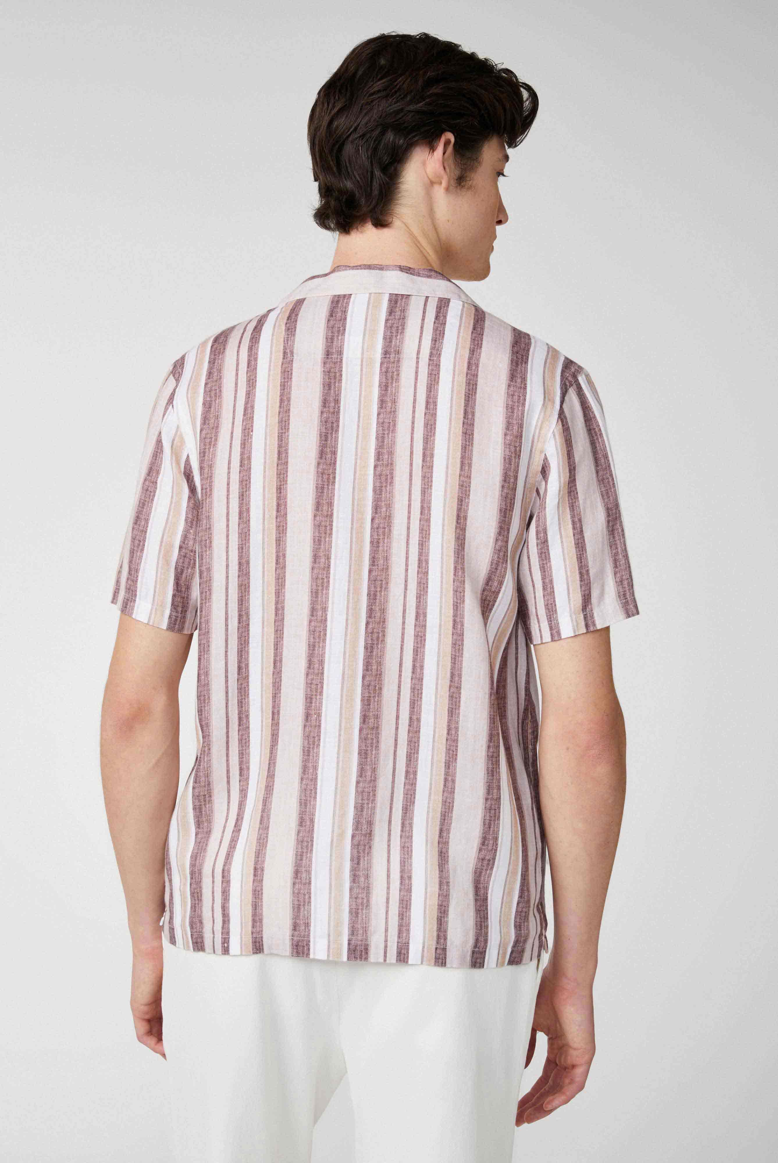 Van Laack-Mehrfarbig gestreiftes kurzärmliges Hemd aus Leinenstoff Beige-Hemden & Blusen-Black-Deal-Outlet-by-ARCHIVIST