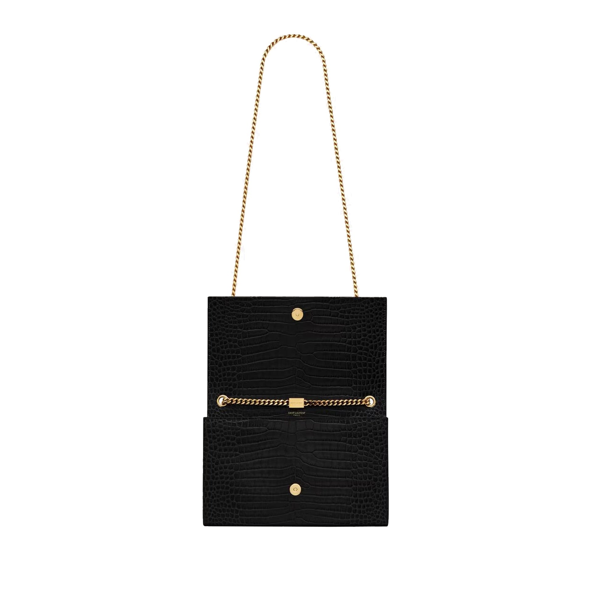 Saint Laurent-Saint Laurent Kate Medium Tassel Crocodile Embossed Leather Bag-WOMEN BAGS-Black-Deal-Outlet-by-ARCHIVIST