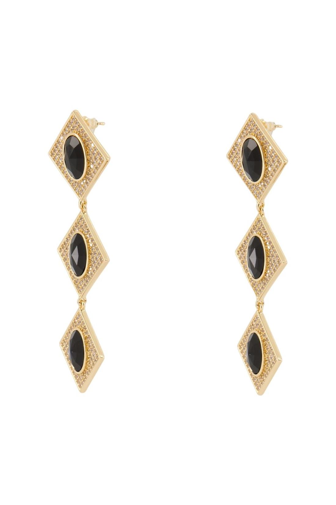 Self Portrait-Crystal Tiered Ohrringe - SELF PORTRAIT - Metall - Gold/Schwarz-Schmuck-Black-Deal-Outlet-by-ARCHIVIST