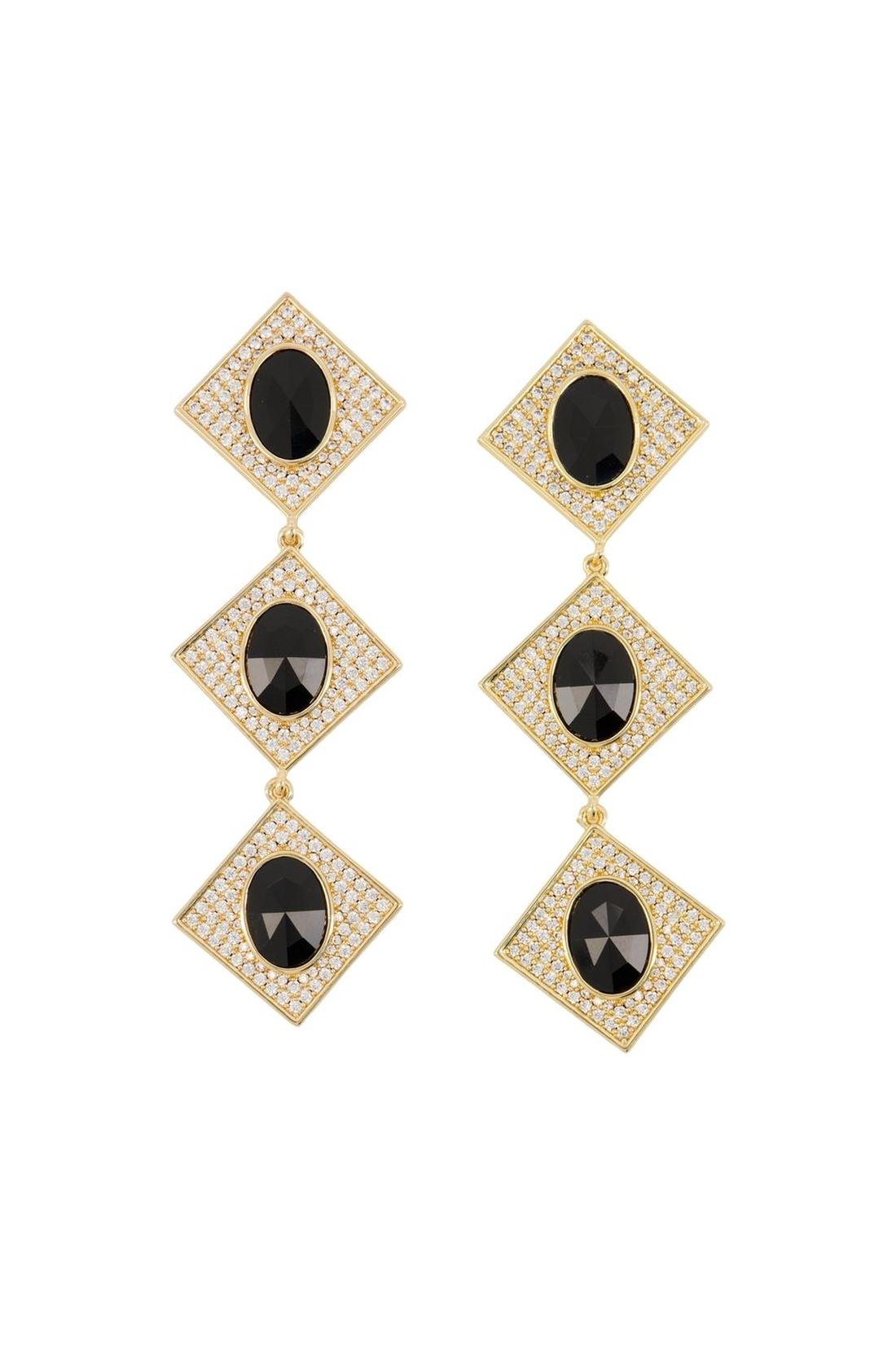 Self Portrait-Crystal Tiered Ohrringe - SELF PORTRAIT - Metall - Gold/Schwarz-Schmuck-Black-Deal-Outlet-by-ARCHIVIST