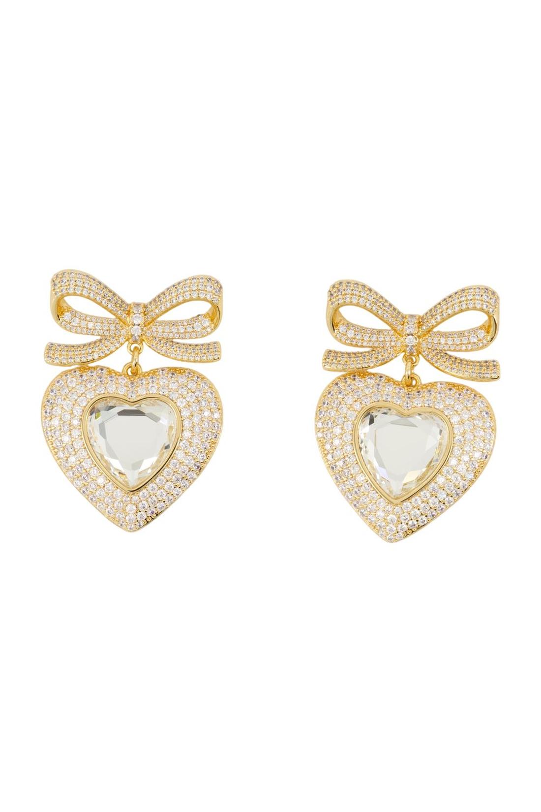 Self Portrait-Bow Crystal Heart Ohrringe - SELF PORTRAIT - Metall - Gold Goldfarben-Schmuck-Black-Deal-Outlet-by-ARCHIVIST