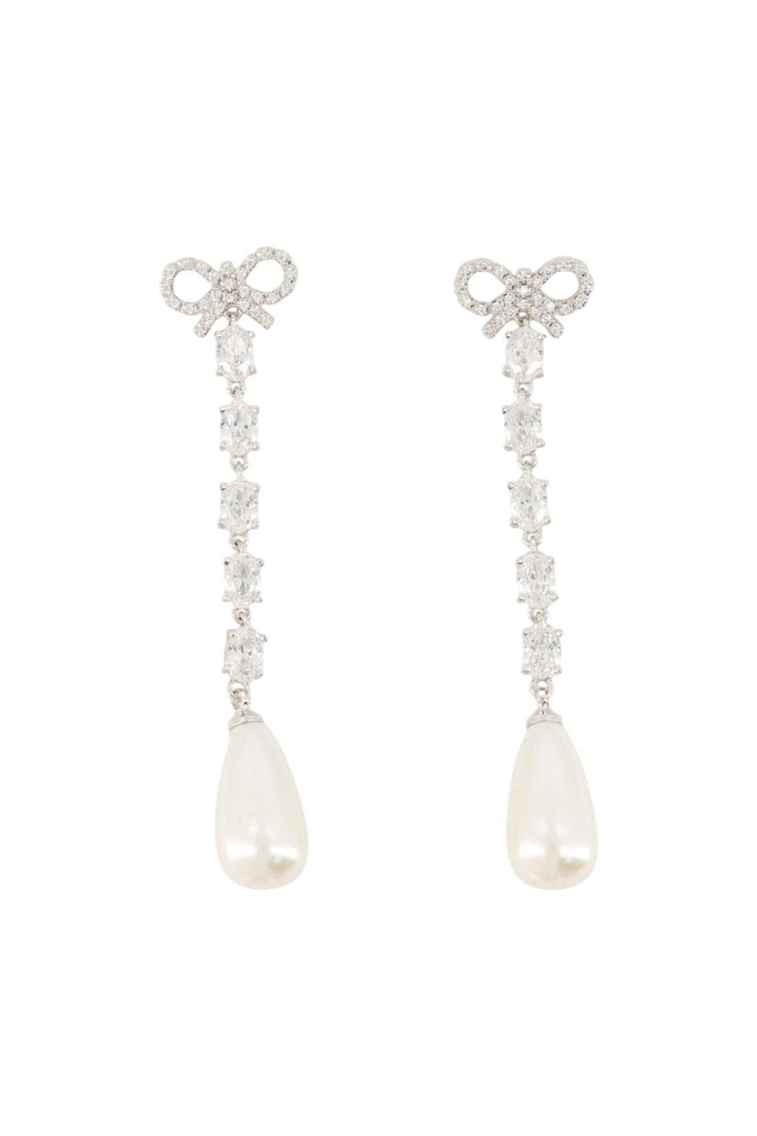 Self Portrait-Bow Pearl Droplet Ohrringe - SELF PORTRAIT - Metall - Silber-Schmuck-Black-Deal-Outlet-by-ARCHIVIST