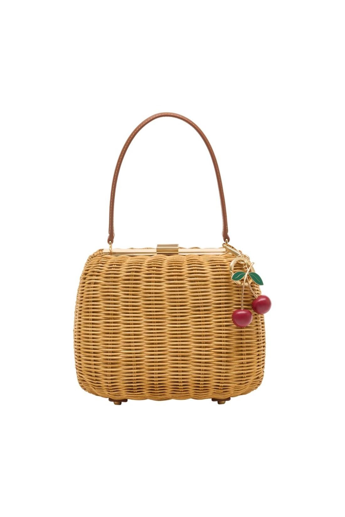 Rattan Cherry Charm Mini Handtasche - SELF PORTRAIT - Rodin - Braun