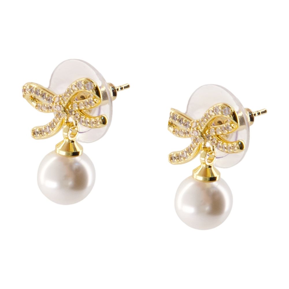 Ohrringe „Bow Pearl“ – SELF PORTRAIT – Metall – Goldfarben
