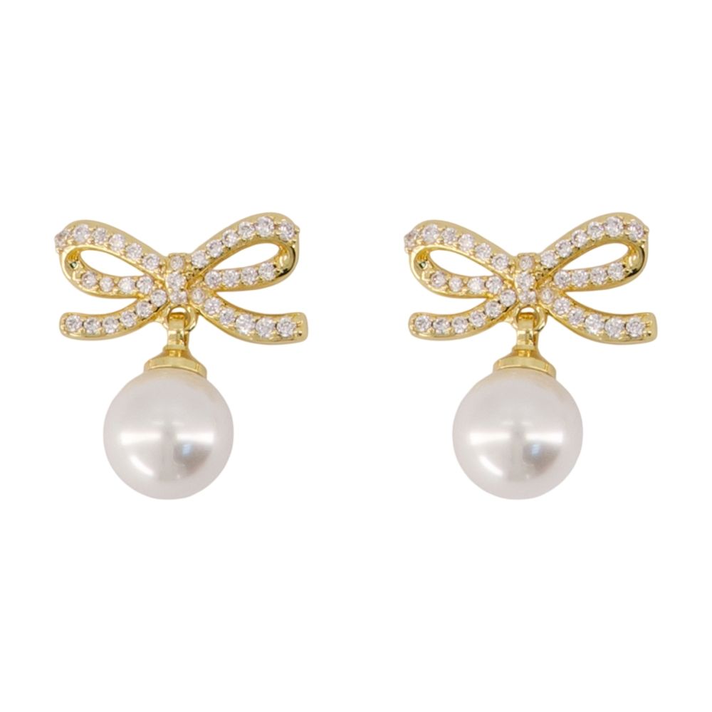 Ohrringe „Bow Pearl“ – SELF PORTRAIT – Metall – Goldfarben