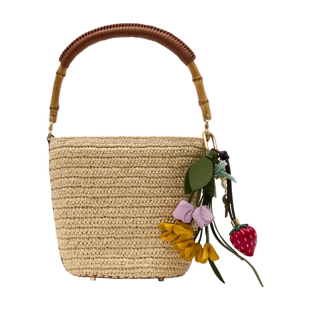 Charm Bucket Handtasche – SELF PORTRAIT – Raffia – Beige