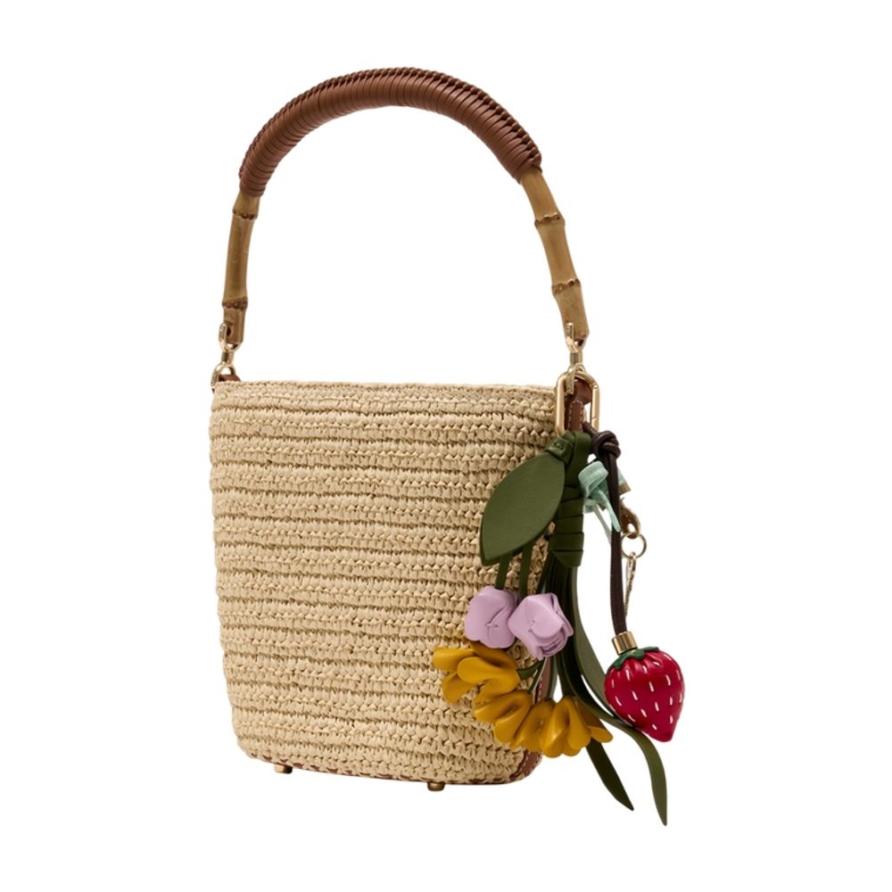 Charm Bucket Handtasche – SELF PORTRAIT – Raffia – Beige