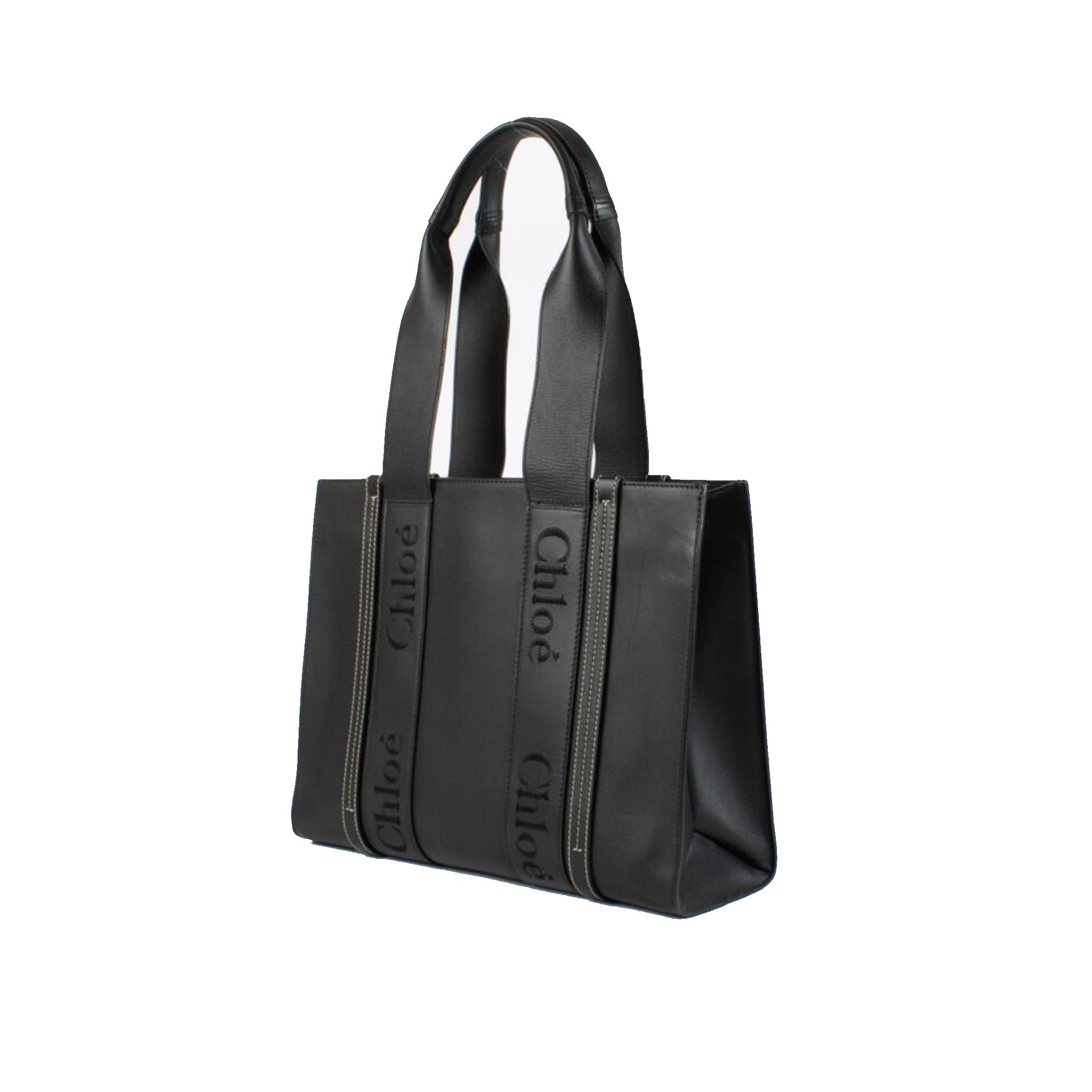 Chloé-Chloe Woody Medium Leather Tote Bag-WOMEN BAGS-Black-Deal-Outlet-by-ARCHIVIST
