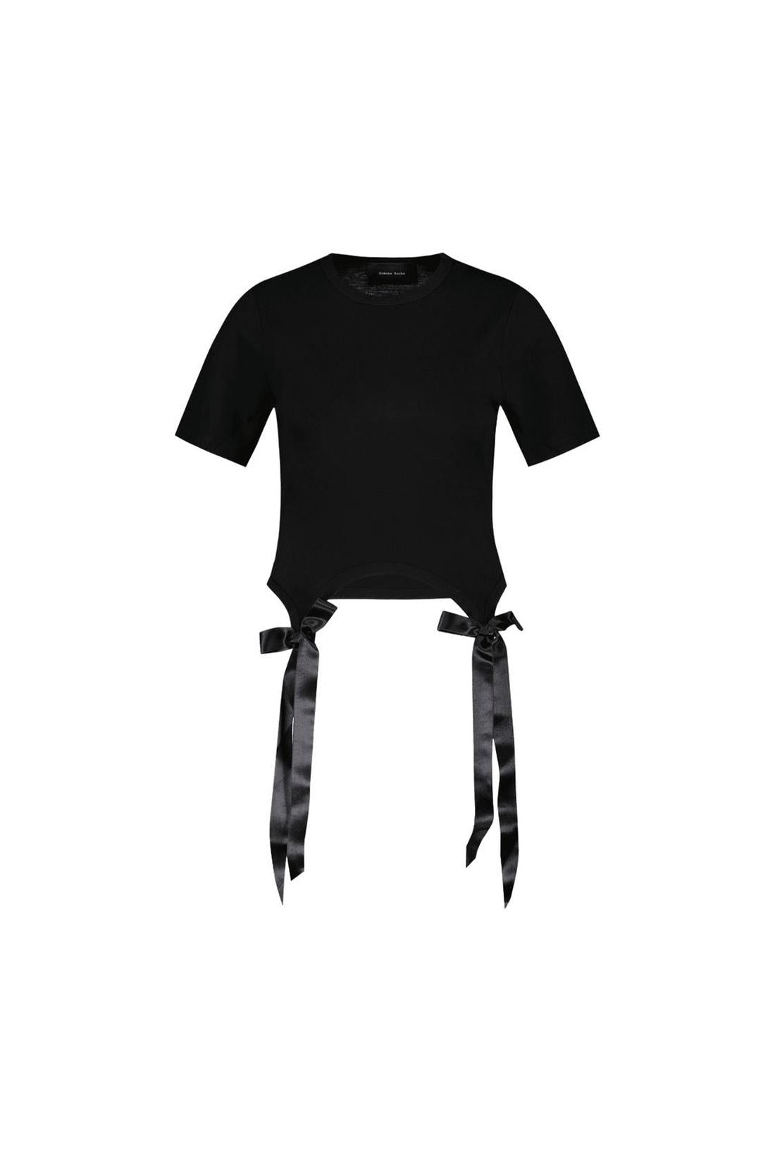 Simone Rocha-T-Shirt Mit Schleife - Simone Rocha - Baumwolle - Schwarz-Shirts-Black-Deal-Outlet-by-ARCHIVIST