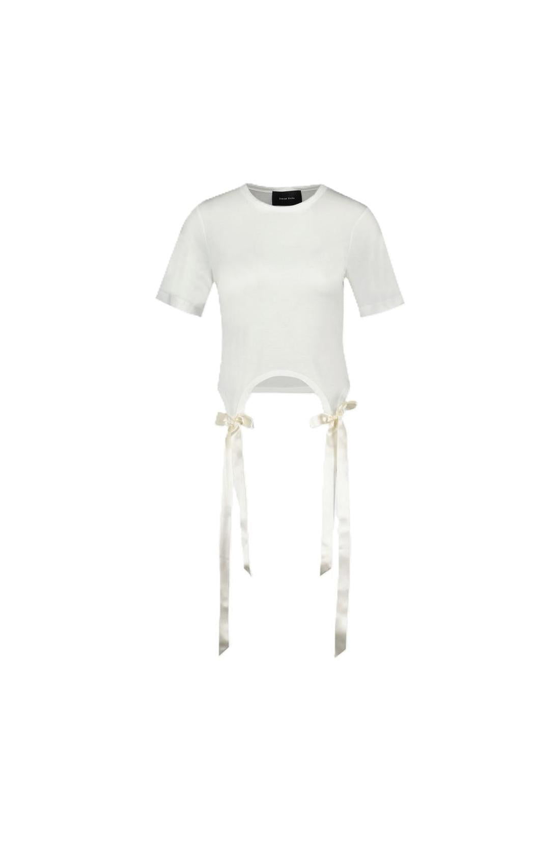 Simone Rocha-Easy T-Shirt Mit Schleife - Simone Rocha - Baumwolle - Weiß-Shirts-Black-Deal-Outlet-by-ARCHIVIST