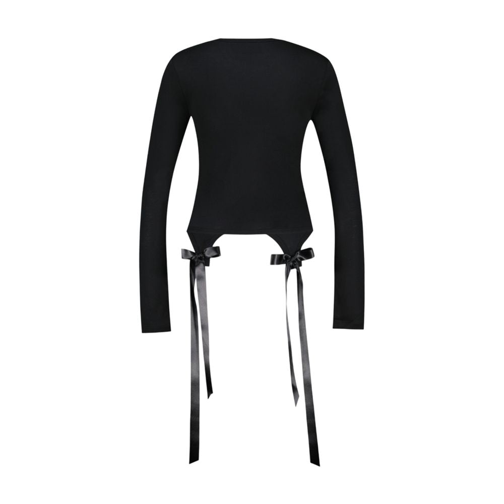 T-Shirt Bow Tail Easy Long Sleeve – Simone Rocha – Synthetik – Schwarz
