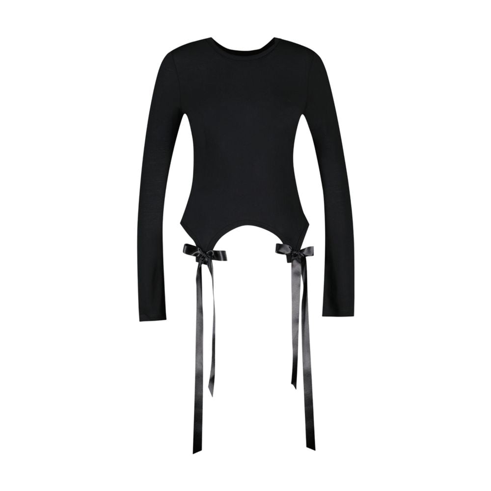 T-Shirt Bow Tail Easy Long Sleeve – Simone Rocha – Synthetik – Schwarz