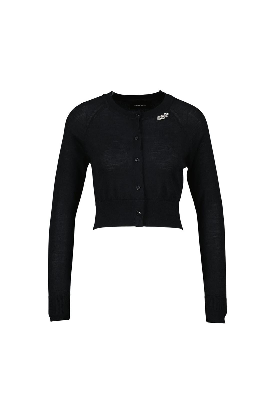 Strickjacke Cropped Merino Silk W/ Emb - Simone Rocha - Wolle - Schwarz