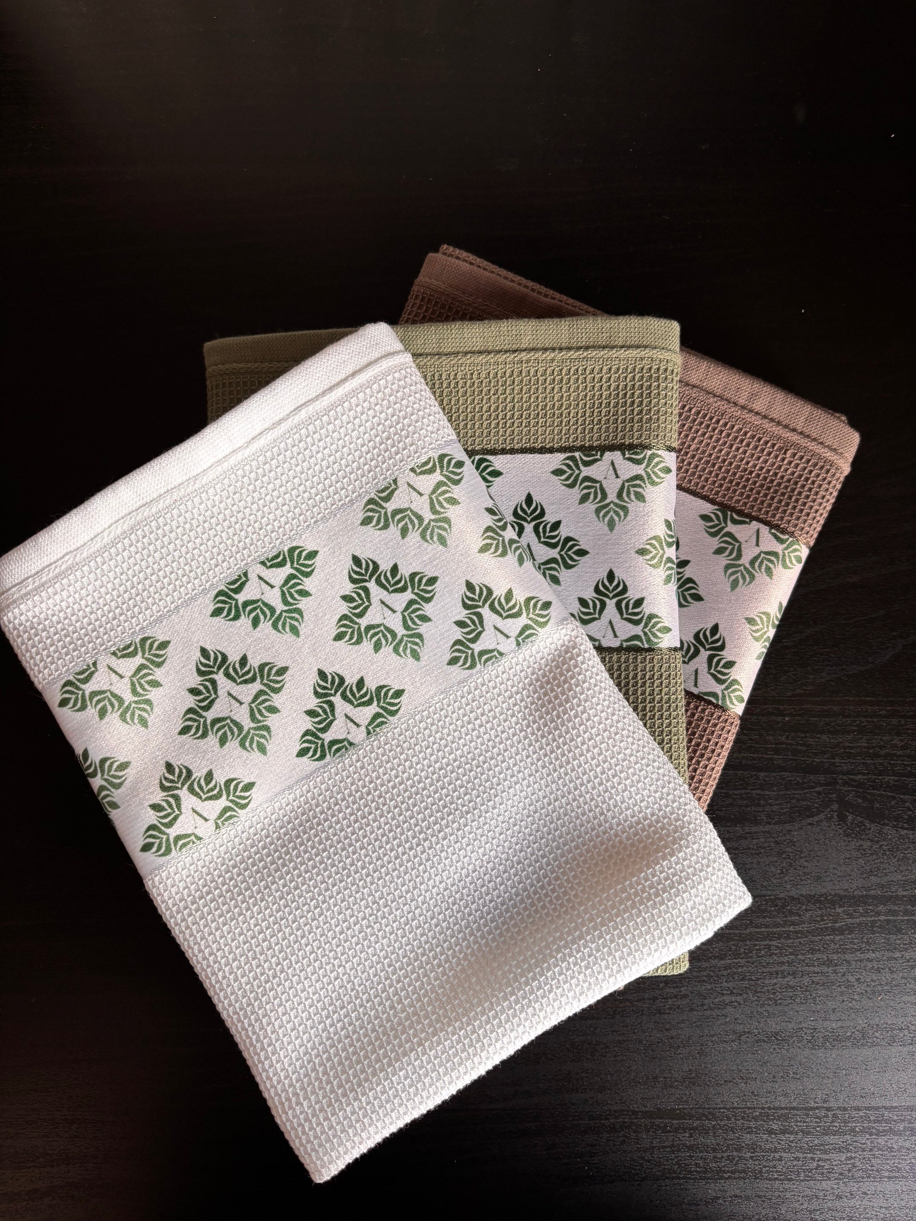 Verdancia-3 Farben Set - Waffel-Küchentücher - 100% Baumwolle - 50x70cm-Küchentuch-Black-Deal-Outlet-by-ARCHIVIST