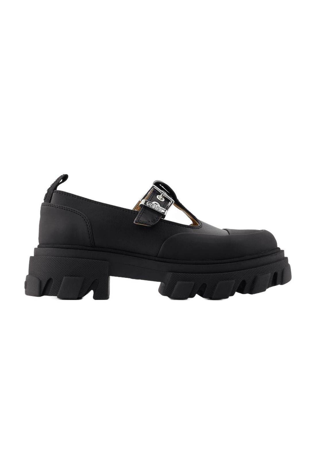 Cleated Mary Jane moccasins - Ganni - Faux leather - Black