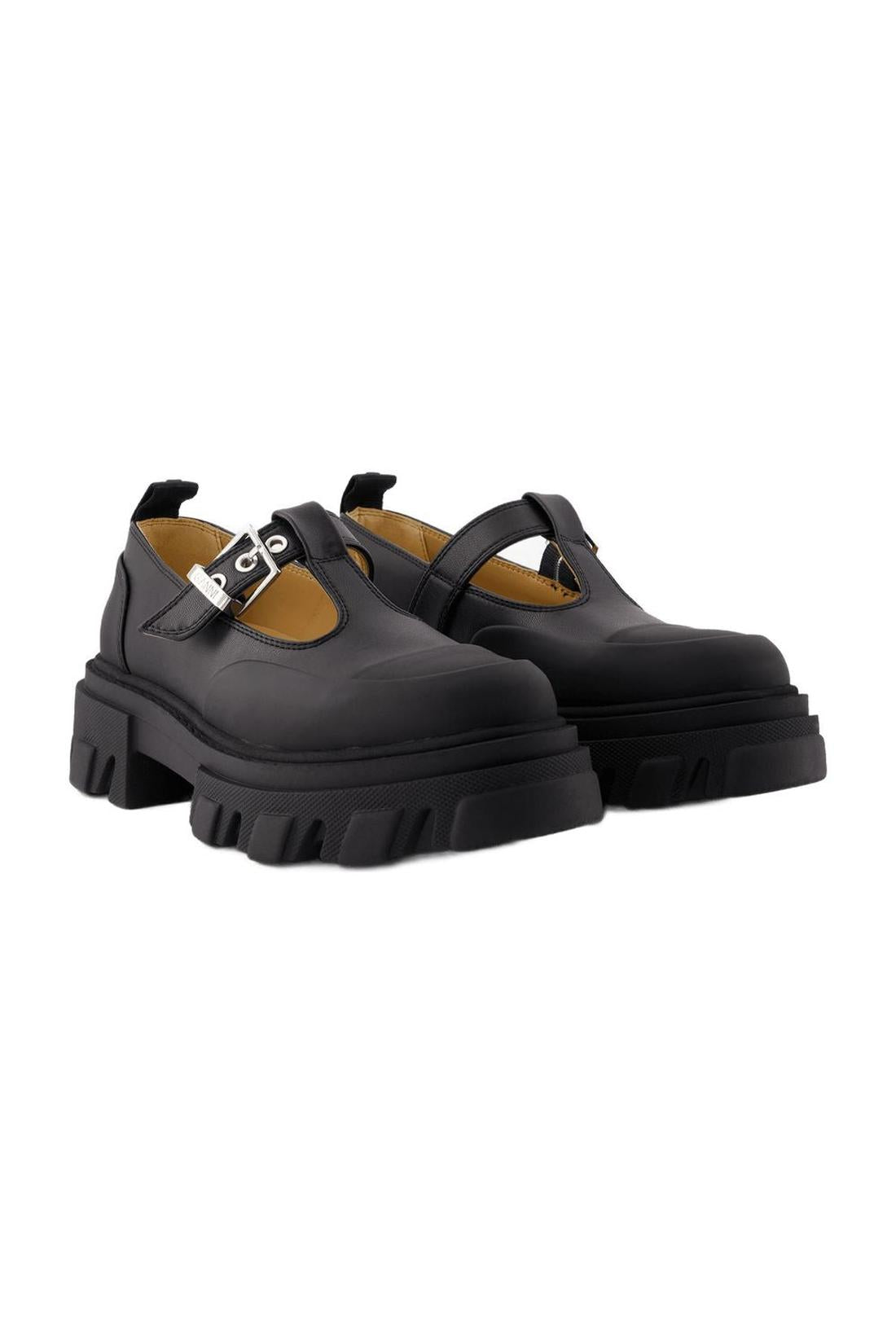 Cleated Mary Jane moccasins - Ganni - Faux leather - Black