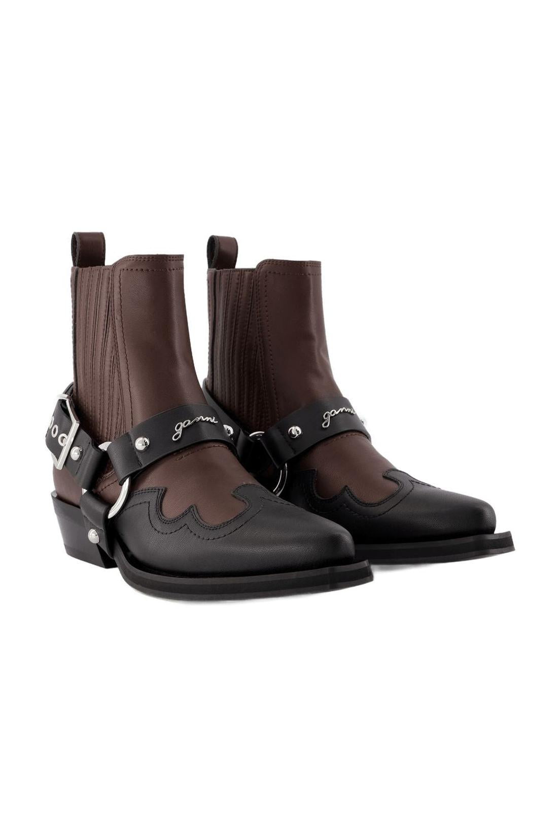 Chelsea Western Boots - Ganni - Faux Leather - Black