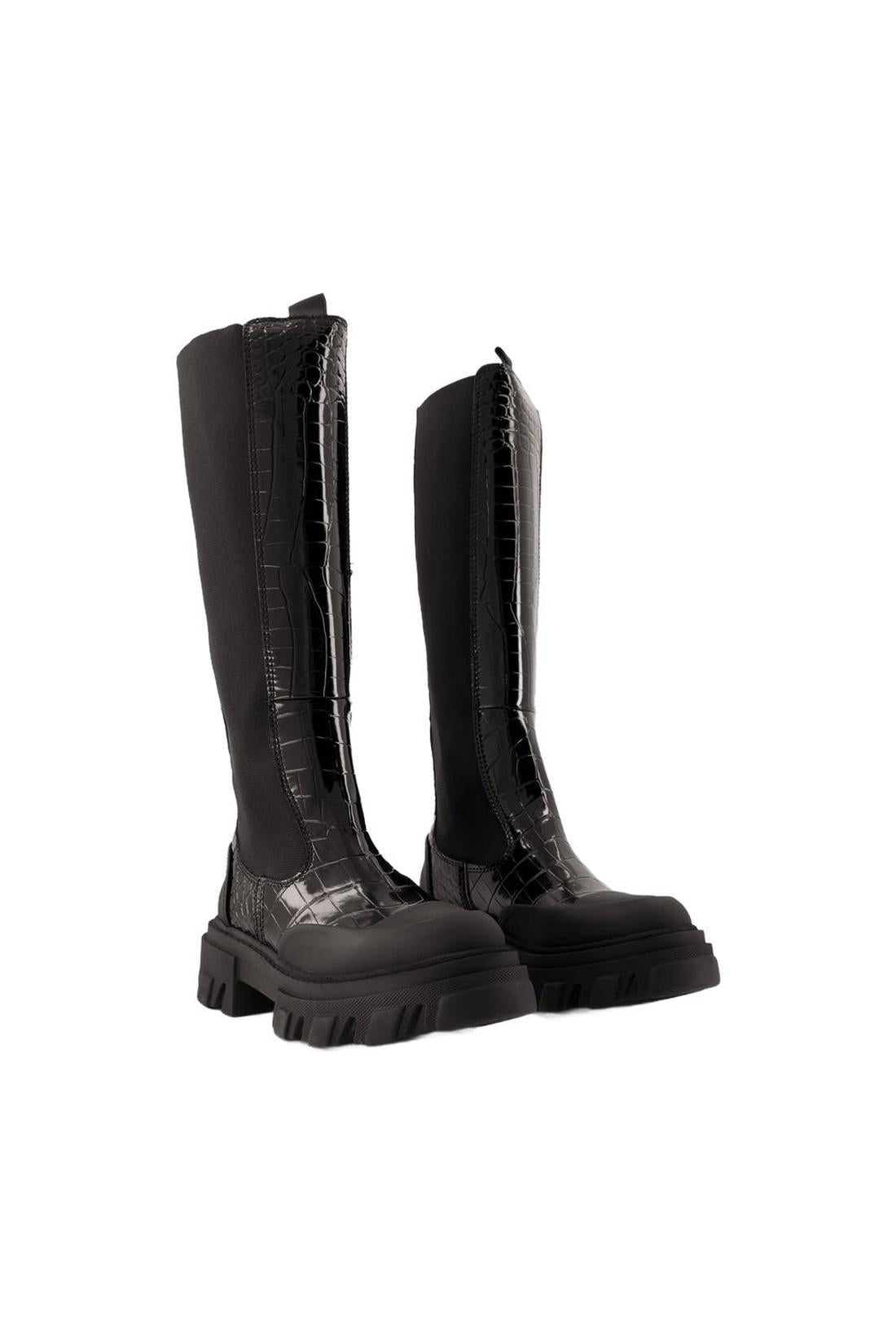 Ganni-Cleated High Chelsea Stiefel - Ganni - Kunstleder - Schwarz-schuhe / stiefel-Black-Deal-Outlet-by-ARCHIVIST