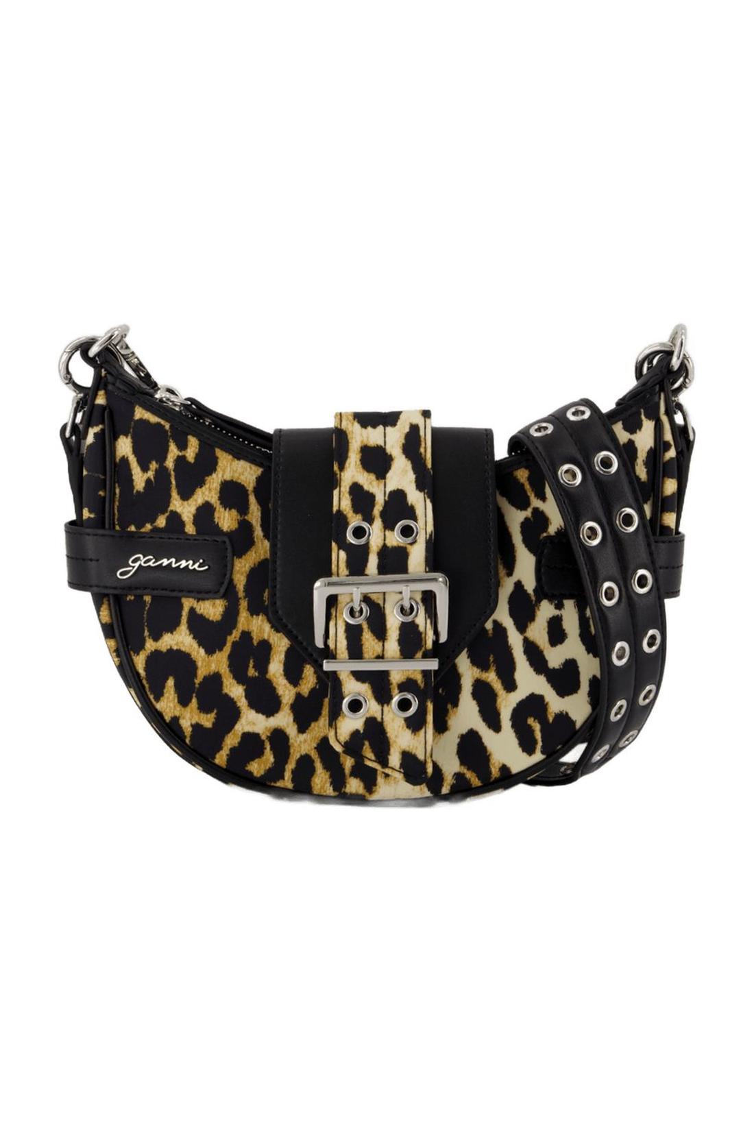 Ganni-Bucky Small Schultertasche - Ganni - Nylon - Leopard-Taschen-Black-Deal-Outlet-by-ARCHIVIST