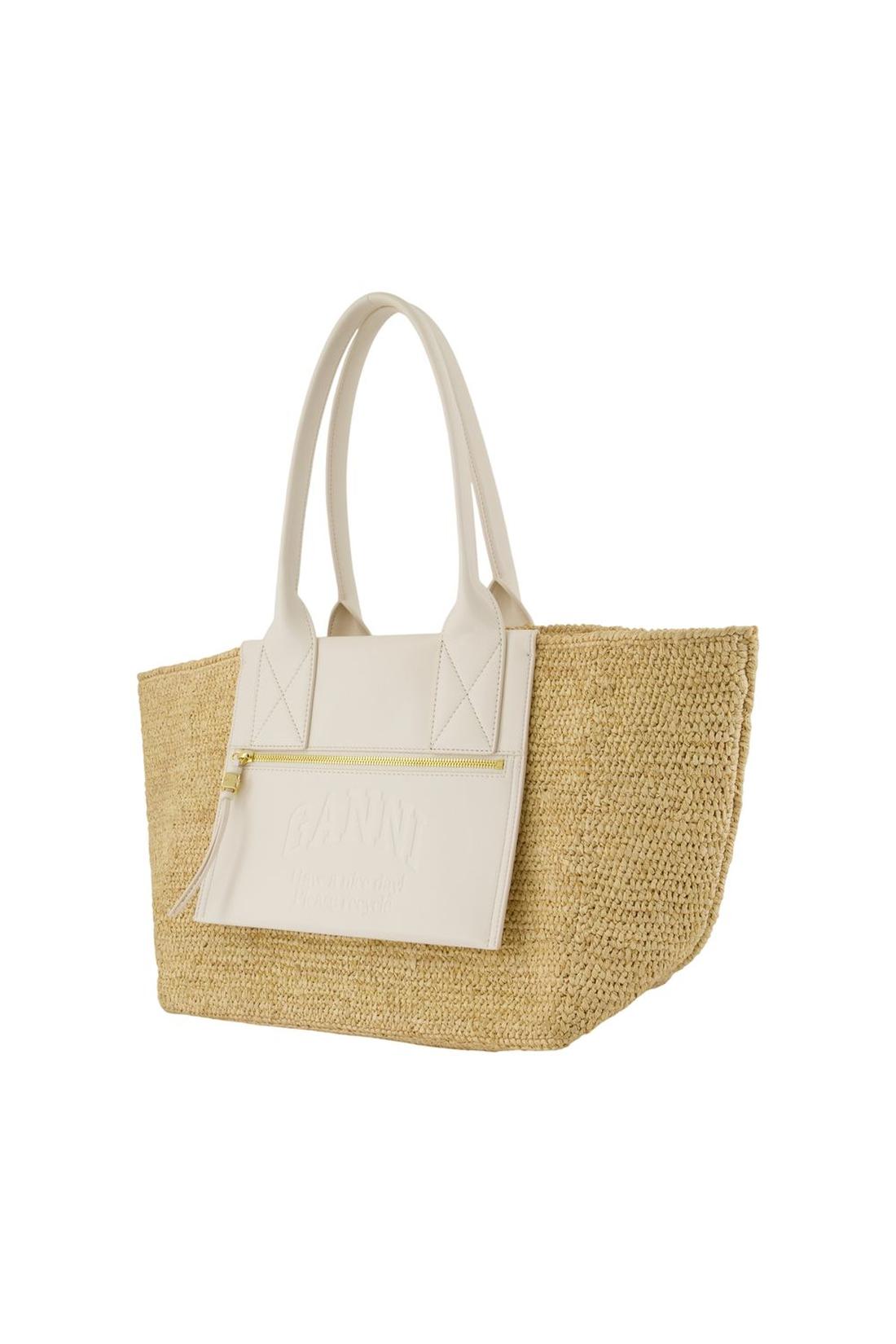 Ganni-Easy Medium Cabas - Ganni - Raffia - Weiß-Taschen-Black-Deal-Outlet-by-ARCHIVIST