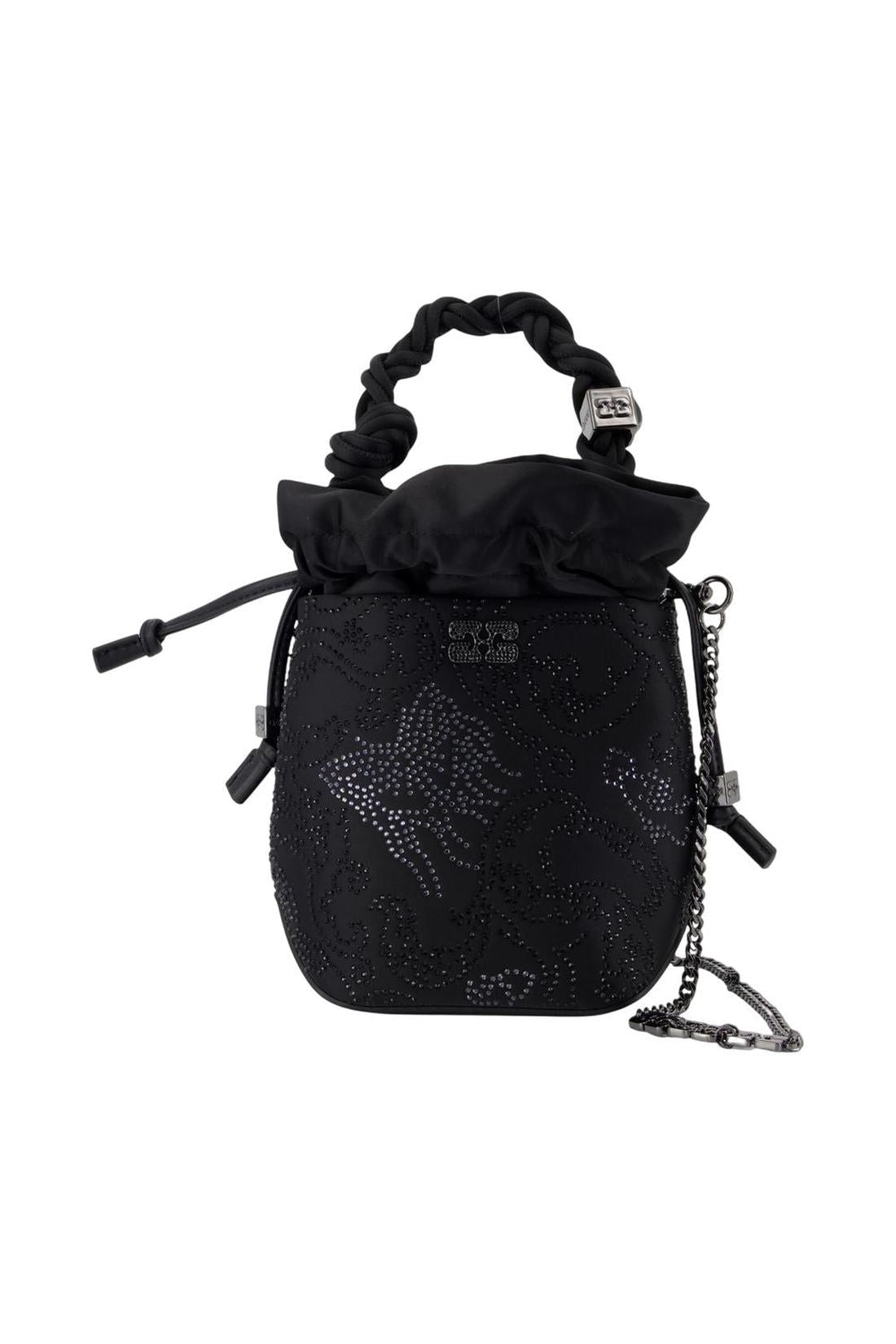 Ganni-Bou Mini Flower Handtasche - Ganni - Satin - Schwarz-Taschen-Black-Deal-Outlet-by-ARCHIVIST