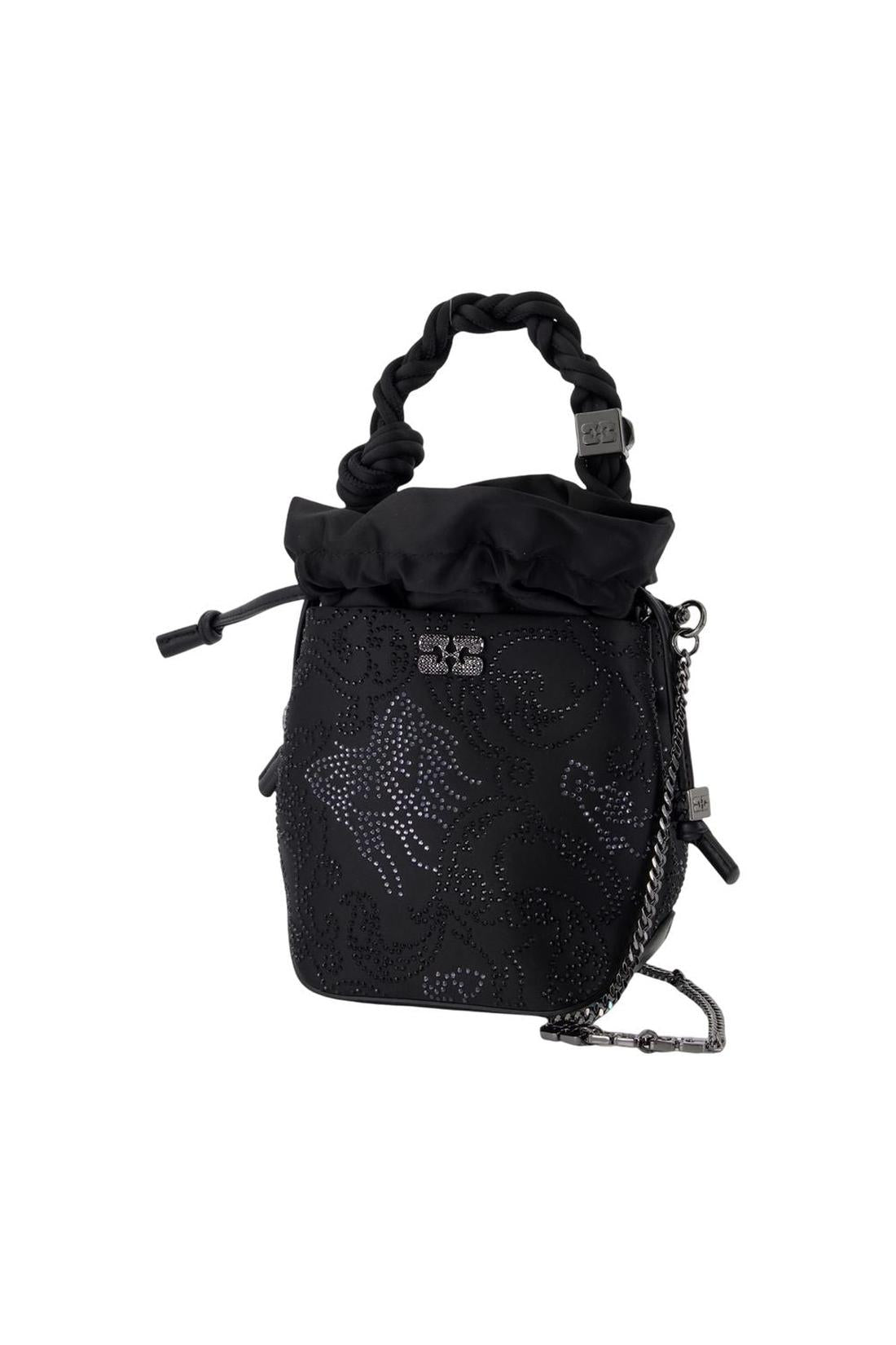 Ganni-Bou Mini Flower Handtasche - Ganni - Satin - Schwarz-Taschen-Black-Deal-Outlet-by-ARCHIVIST