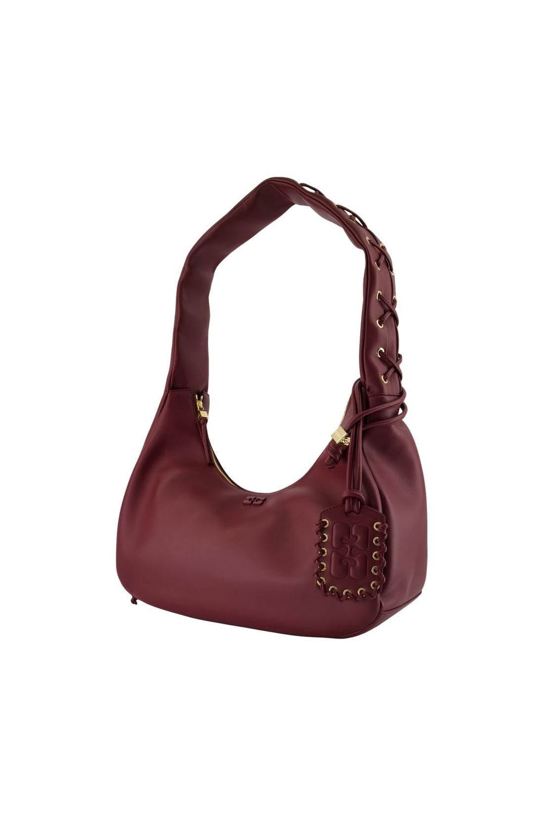 Ganni-Schultertasche Medium Laces - Ganni - Leder - Bordeaux-Taschen-Black-Deal-Outlet-by-ARCHIVIST