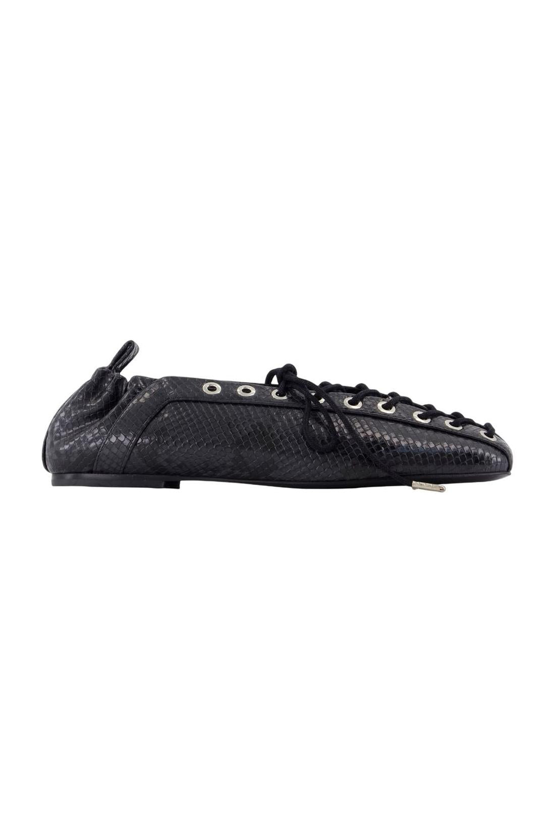 Ganni-Eyelets Lace Up Snake Ballerinas - Ganni - Synthetik - Schwarz-schuhe / flache-schuhe-Black-Deal-Outlet-by-ARCHIVIST